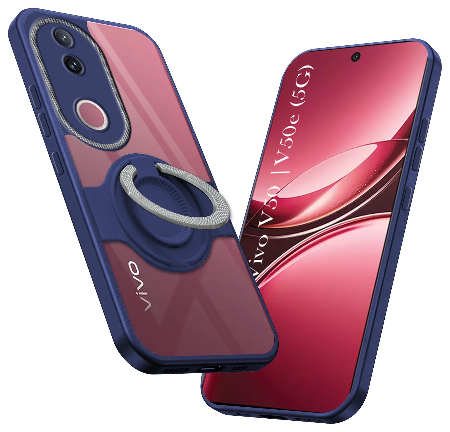 For Vivo V50 | Vivo V50e Back Cover Case with stand (Built-in Ring Holder Kickstand | Lifetime Anti Yellow | Camera Protection)
