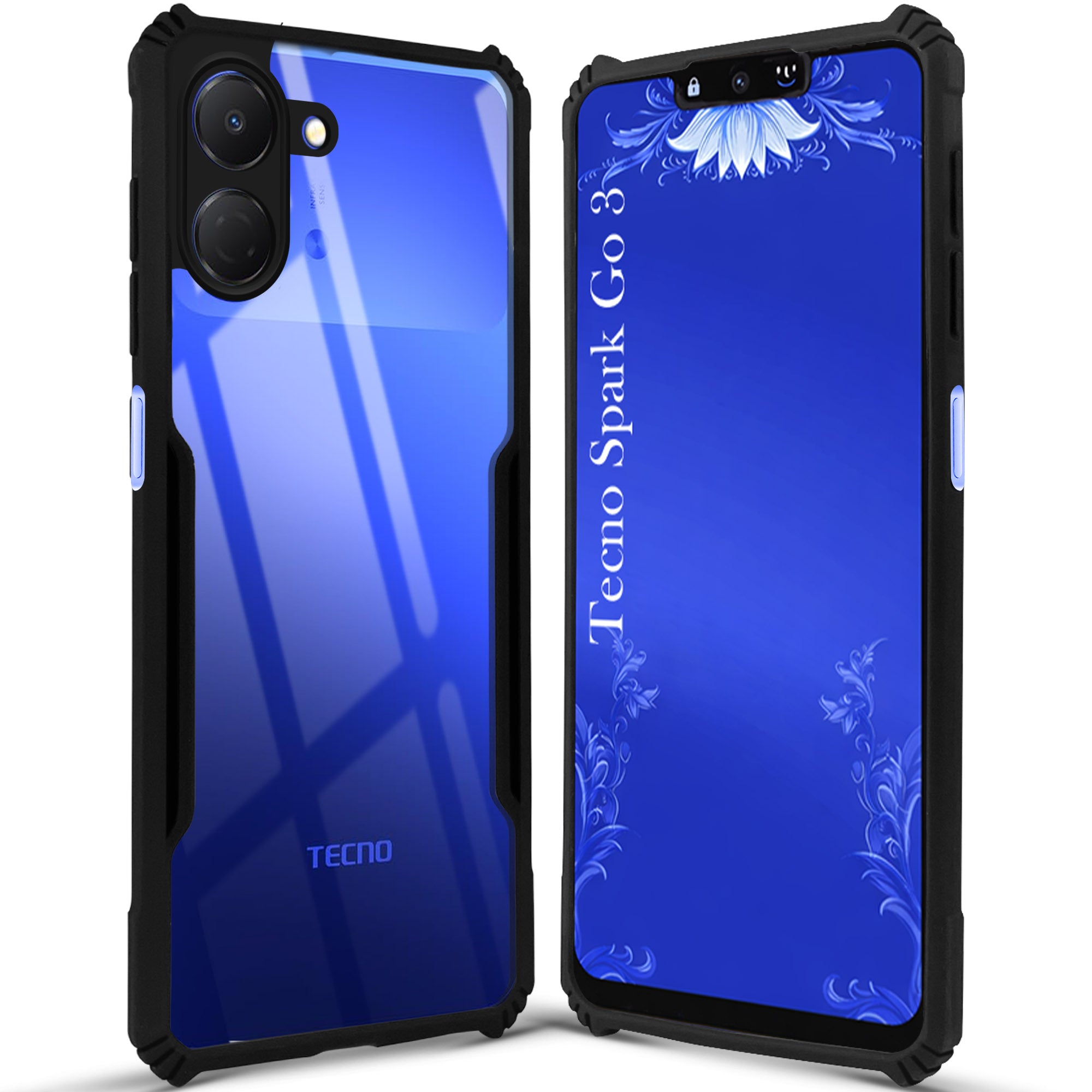 For Tecno Spark Go 3 Back Cover Case (Shockproof with Polycarbonate Clear Panel | Professional Black)