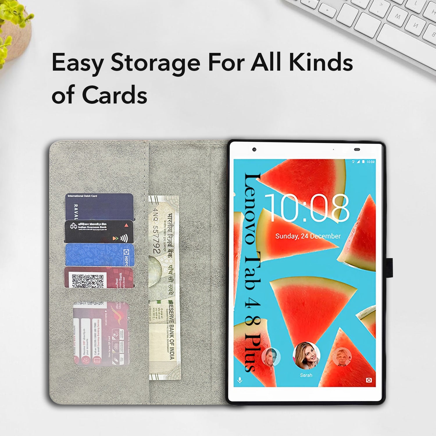 For Flip Cover Folio Case Lenovo Tab 4 8 Plus (TB-8704X) 8 Inch (PU Leather | Multi-Angle Smart Stand | Card Storage Slots | Silicone Back Pouch)