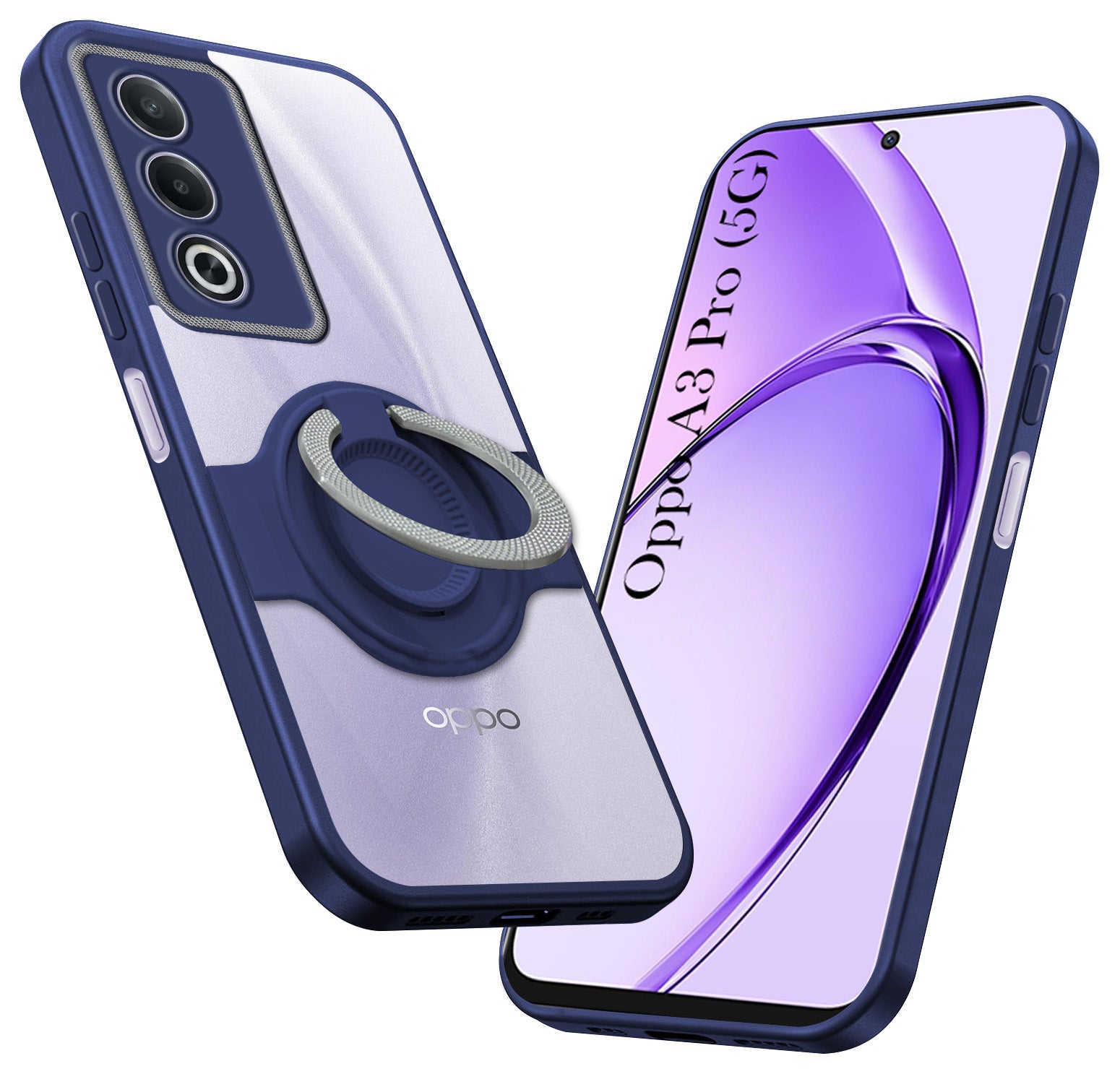 For Oppo A3 Pro 5G Back Cover Case with stand (Built-in Ring Holder Kickstand | Lifetime Anti Yellow | Camera Protection)