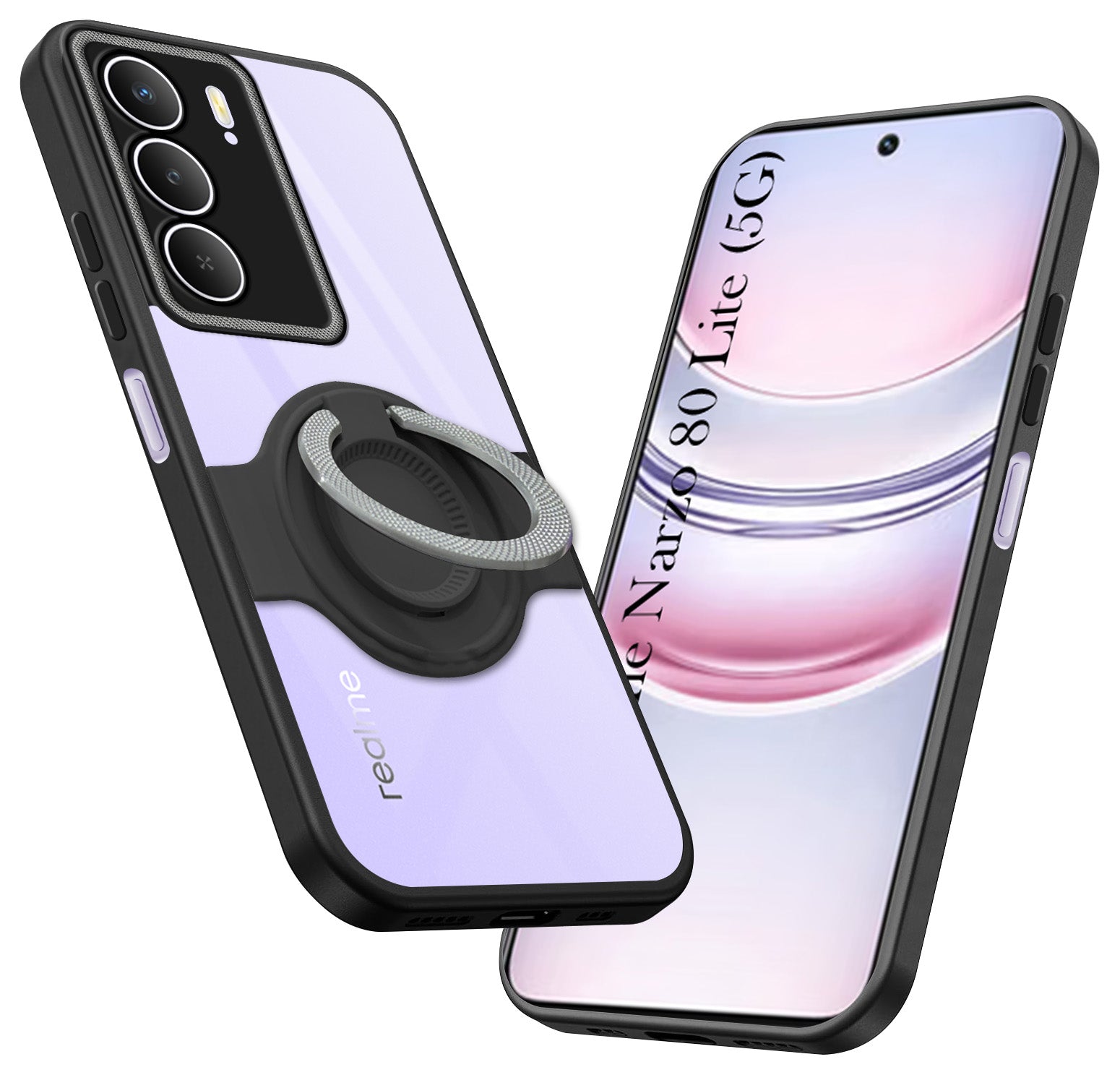 For Realme Narzo 80 Lite 5G Back Cover Case with stand (Built-in Ring Holder Kickstand | Lifetime Anti Yellow | Camera Protection)