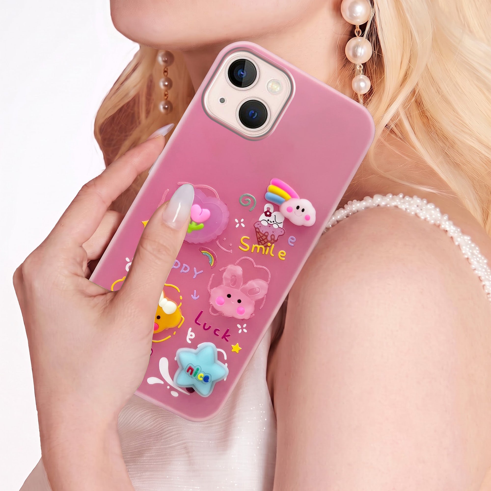 For Apple iPhone 13 Back Cover Case (Cute 3D cartoon charms design | Slim Aesthetic Case for Girls | Camera Protection | Hard Unbreakable)