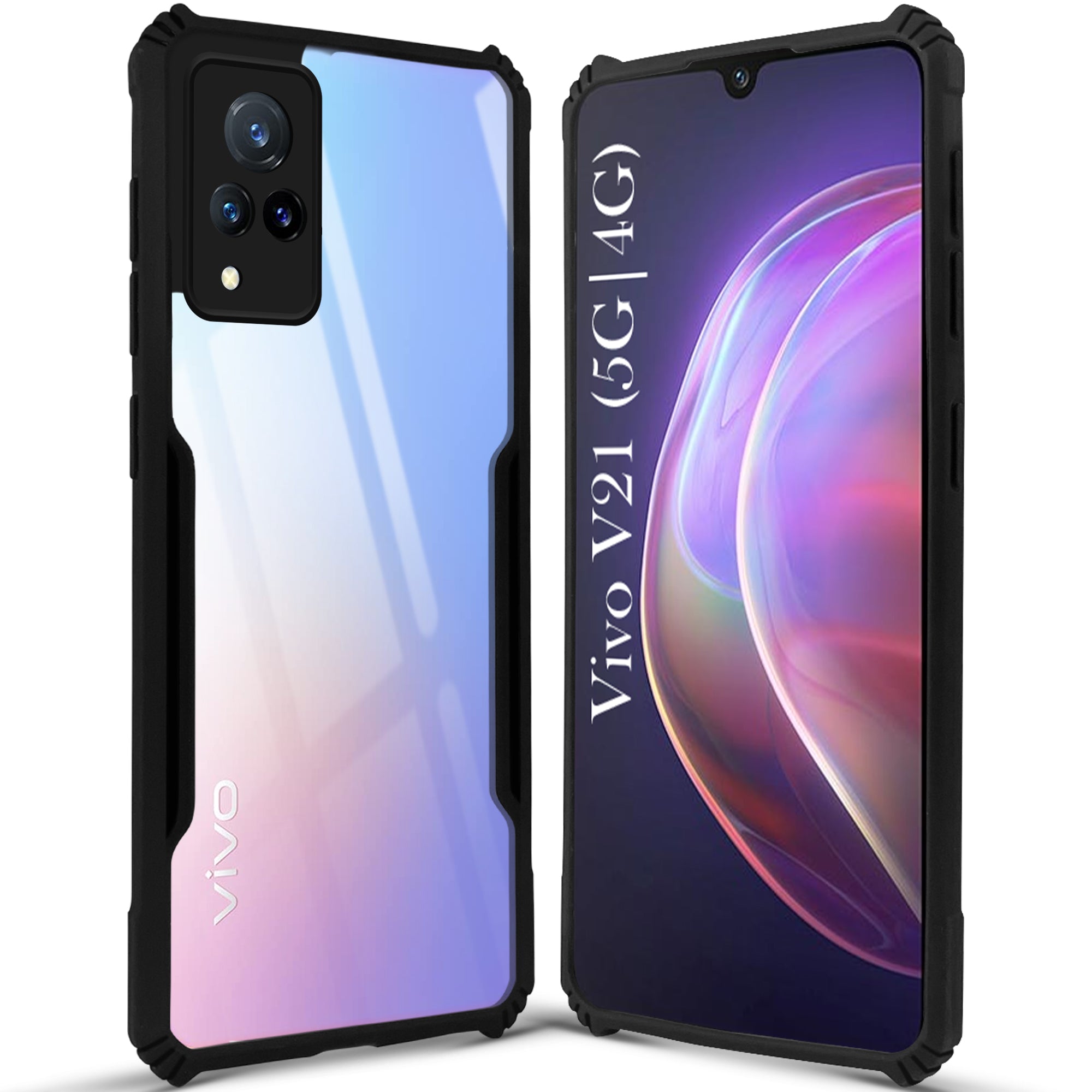 For Vivo V21 | Vivo V21 5G Hybrid Back Cover Case (Shockproof with Polycarbonate Clear Panel | Professional Black)