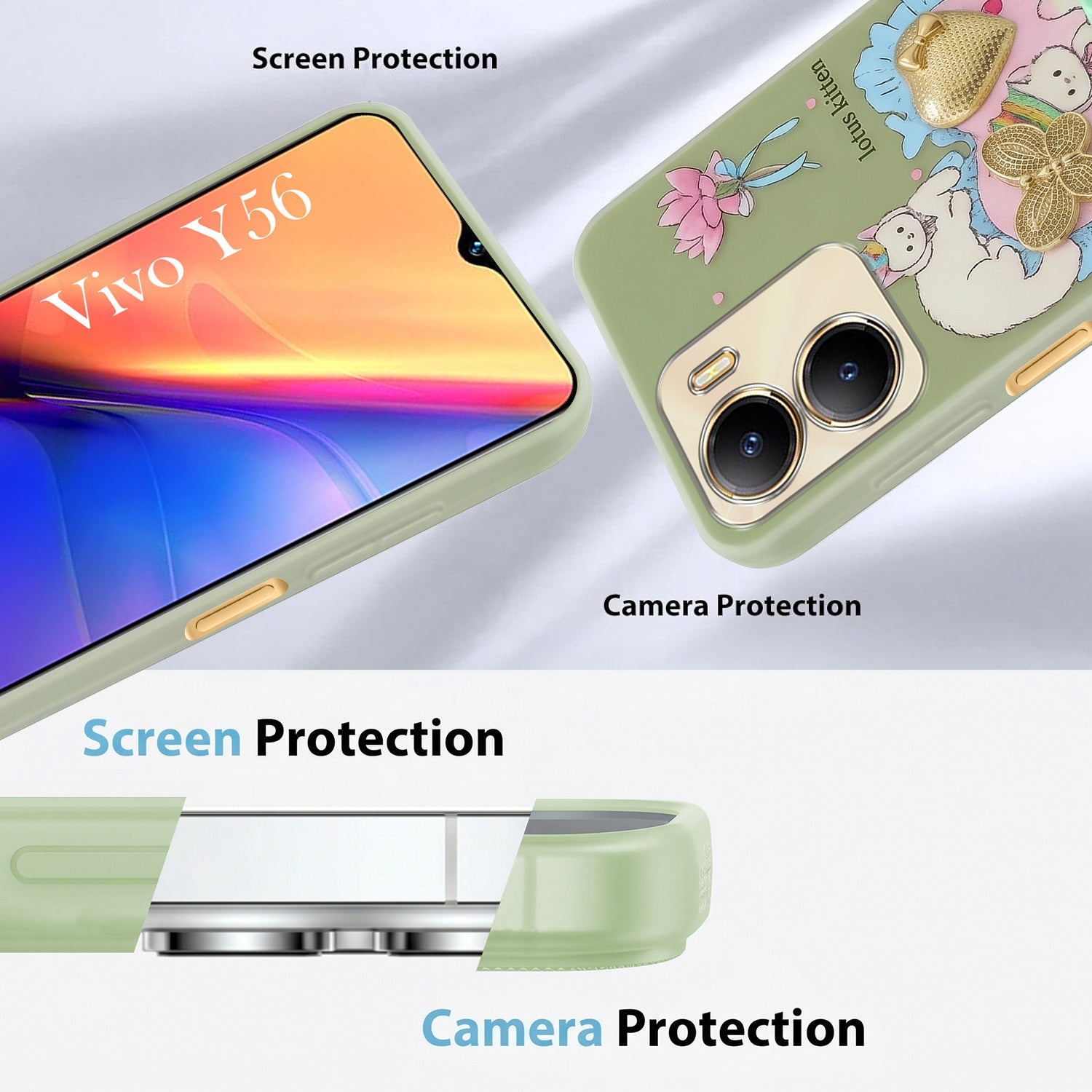 For Vivo Y56 5G Back Cover Case (3D Cute Heart Strap Holder | Camera Protection | Designer Girls Print)