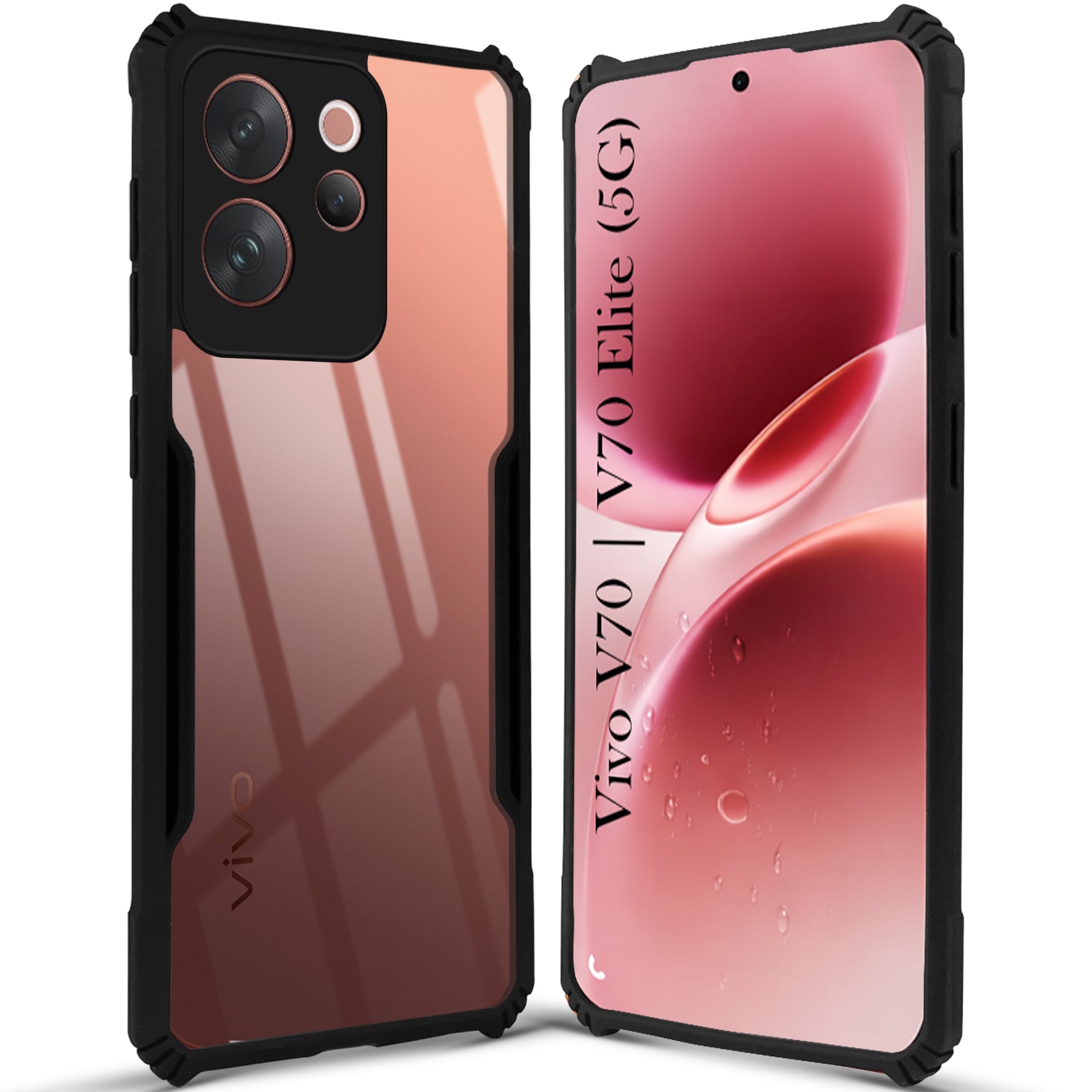 For Vivo V70 | Vivo V70 Elite 5G Back Cover Case Hybrid (Shockproof with Polycarbonate Clear Panel | Professional Black)