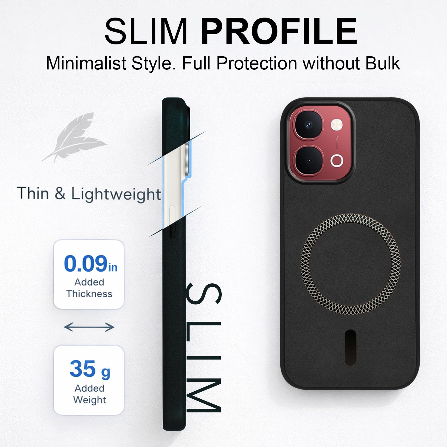 For Vivo Y31T 5G Back Cover Case Leather Finish (MagSafe Compatible Wireless Charging | Soft Touch | Camera Bump Protection)