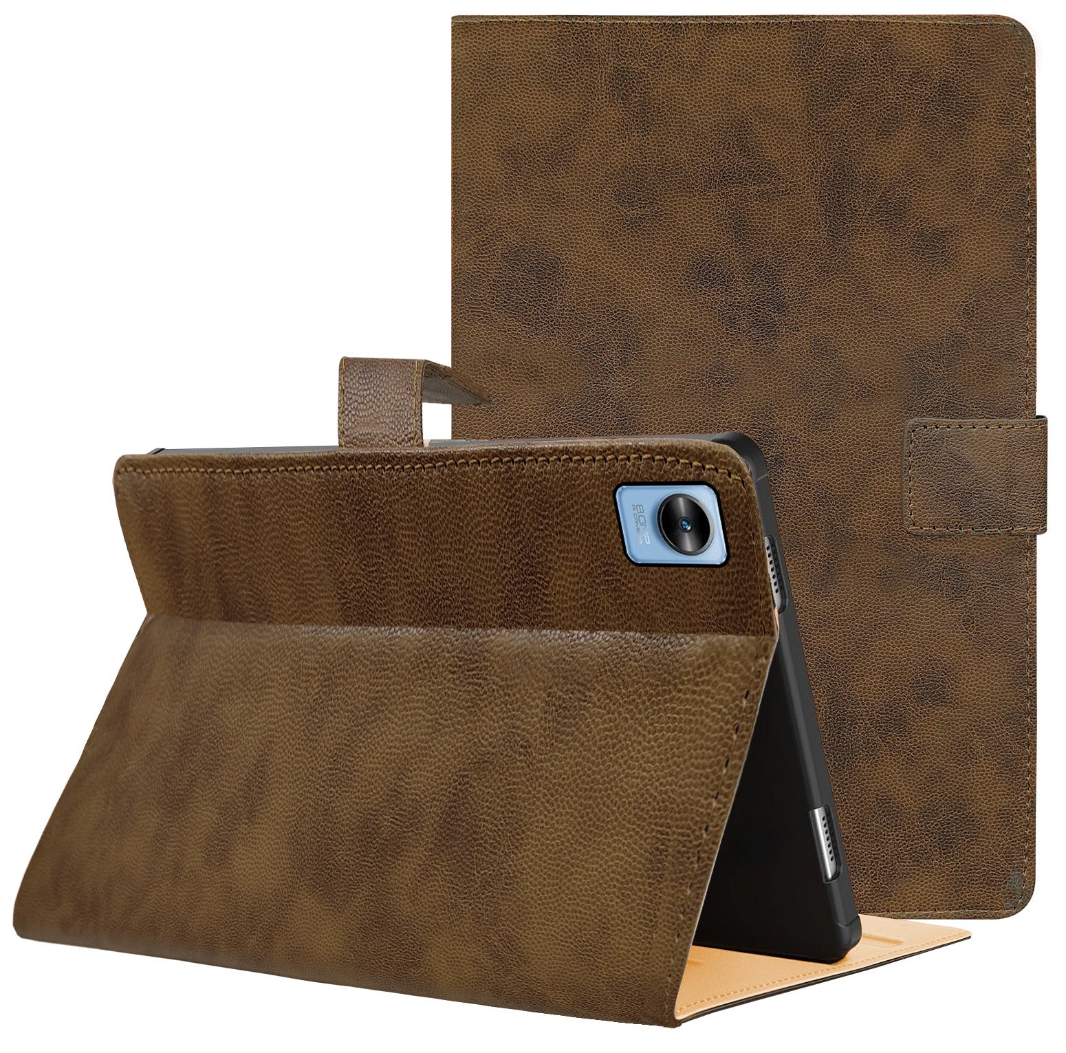 For Realme Pad Mini 8.7 Inch RMP2105/2106 Flip Cover Folio Cover (PU Matte Leather | Multi-Angle Smart Stand | Card Storage Slots | Silicone Back Pouch)