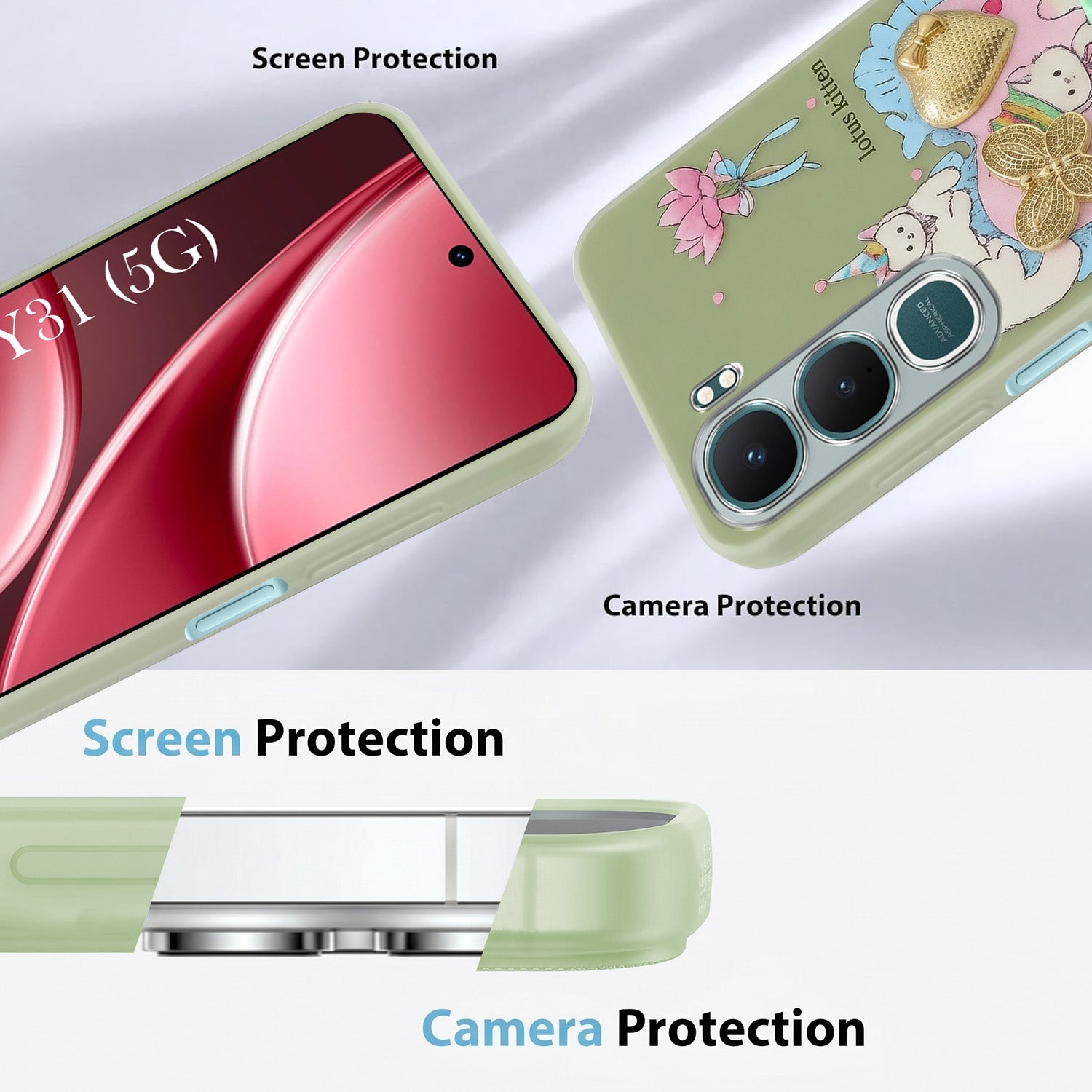 For Vivo Y31 5G Back Cover Case (3D Cute Heart Strap Holder | Camera Protection | Designer Girls Print)