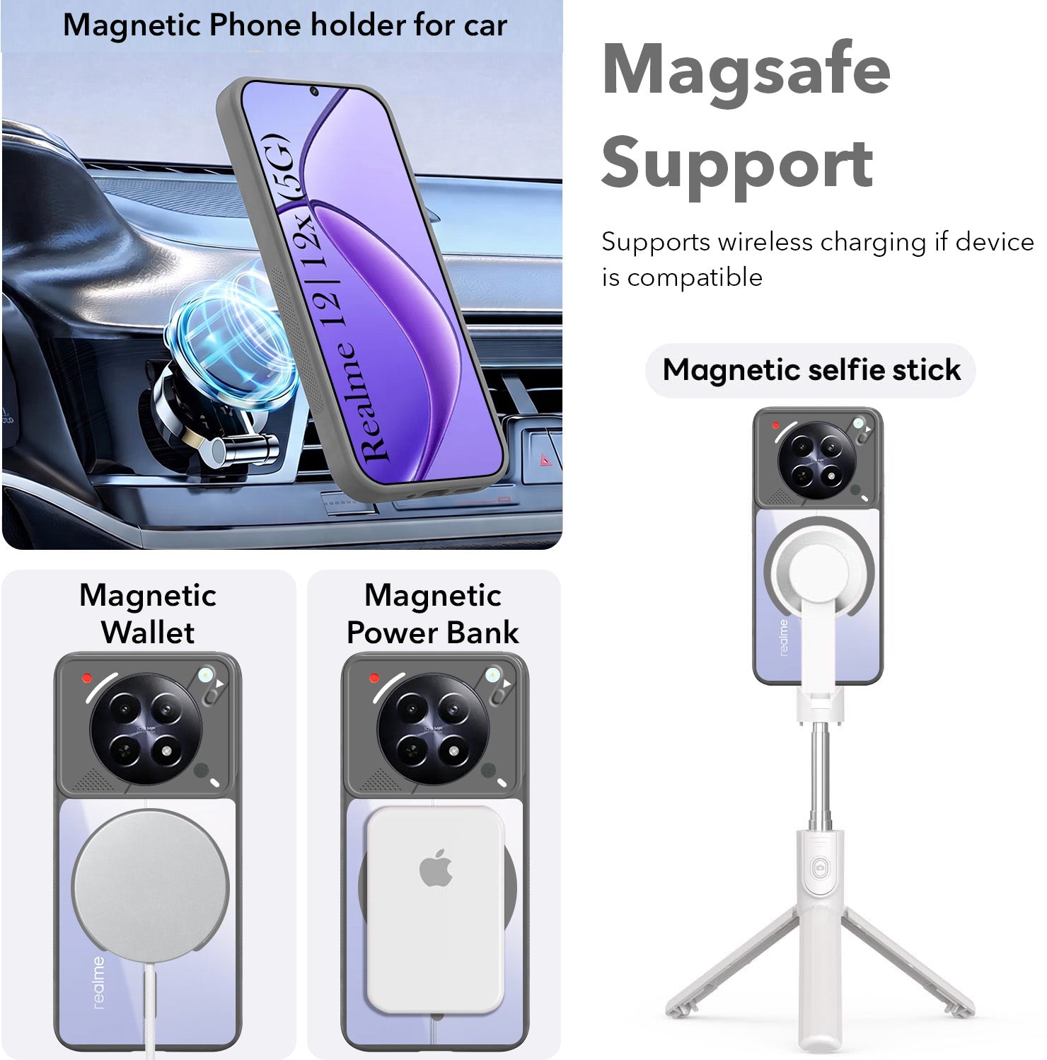 For Realme 12 | Realme 12X Back Cover Case Lifetime Anti-Yellow Clear (Camera Protection | Side Grip | Wireless MagSafe Compatible)
