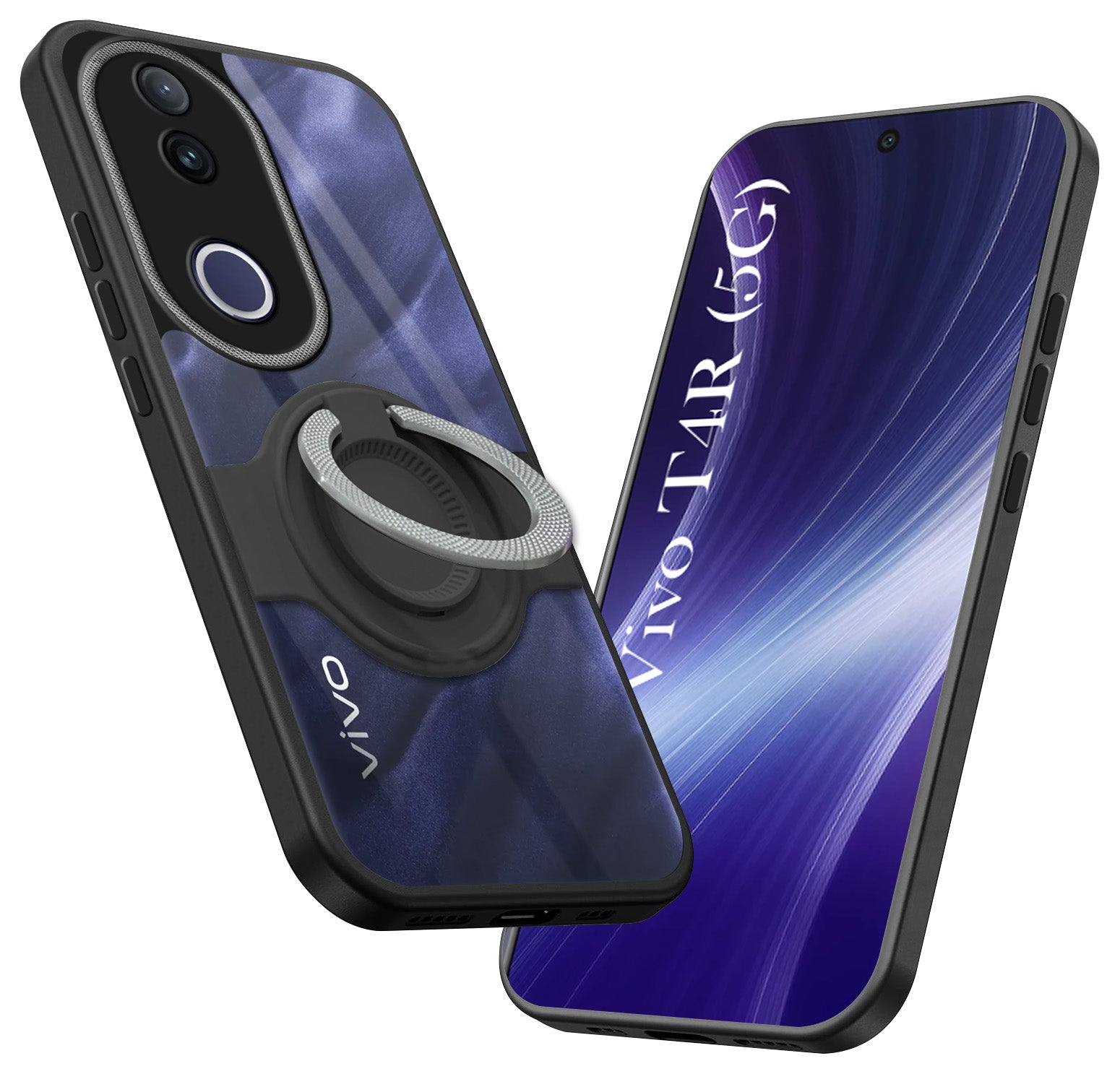 For Vivo T4R Back Cover Case with stand (Built-in Ring Holder Kickstand | Lifetime Anti Yellow | Camera Protection)