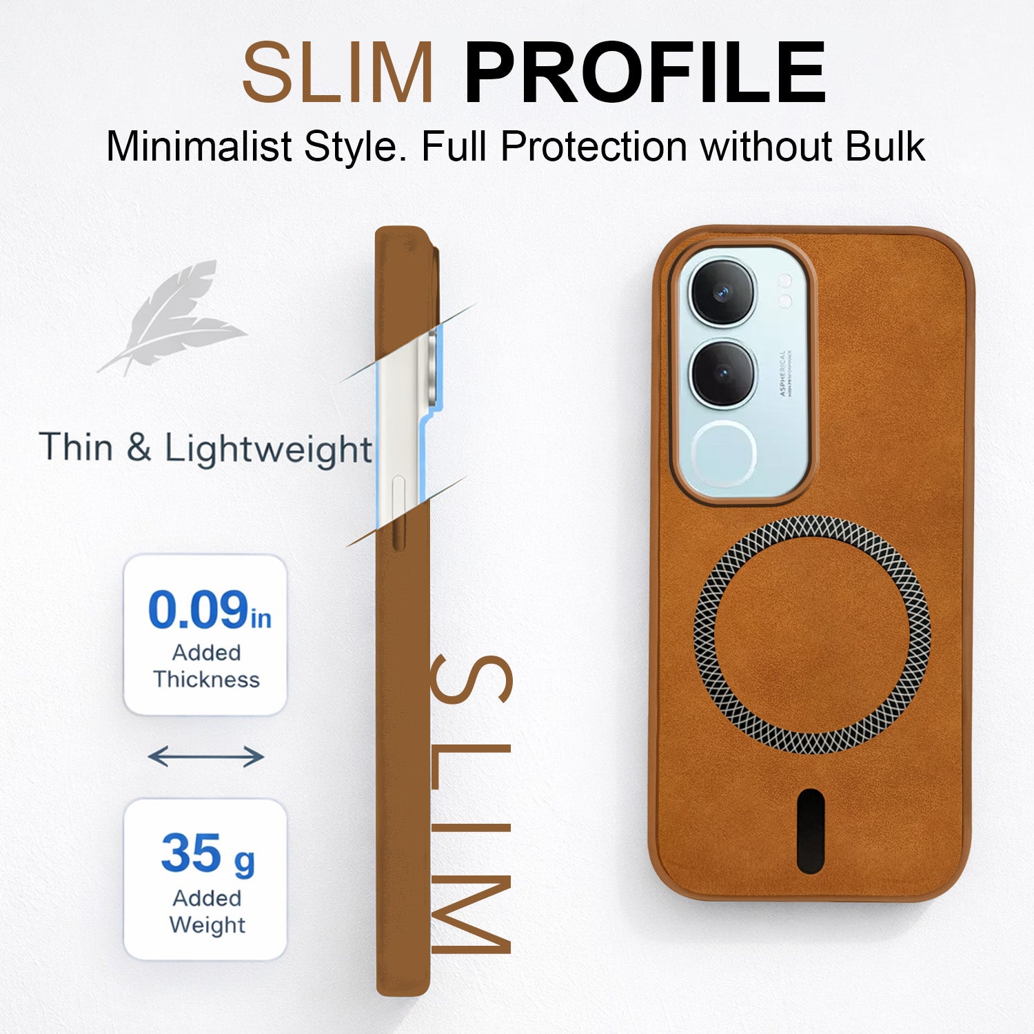 For Vivo Y29 Back Cover Case Leather Finish (MagSafe Compatible Wireless Charging | Soft Touch | Camera Bump Protection)