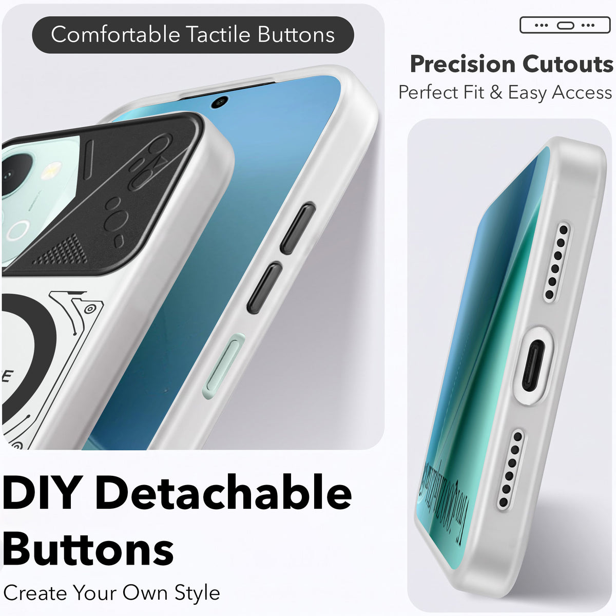 For Vivo iQOO Z11x 5G Metallic Back Cover Case (Metallic Camera Protection & Buttons | Translucent Milky Shade | Hard Polycarbonate)