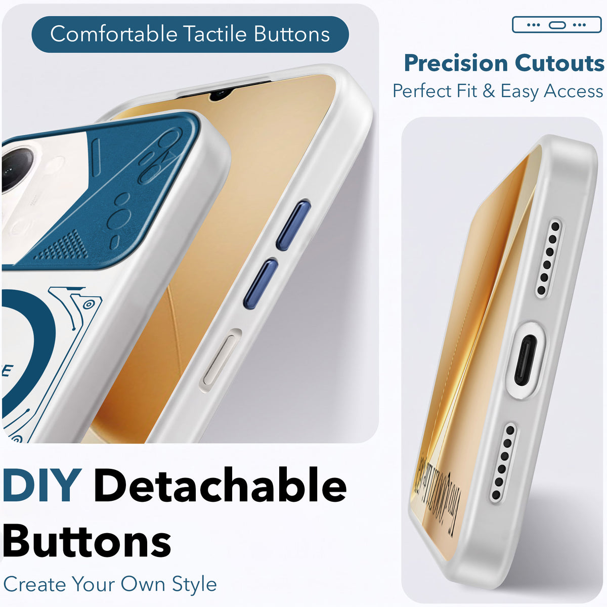 For Vivo iQOO Z11 Lite Metallic Back Cover Case (Metallic Camera Protection & Buttons | Translucent Milky Shade | Hard Polycarbonate)