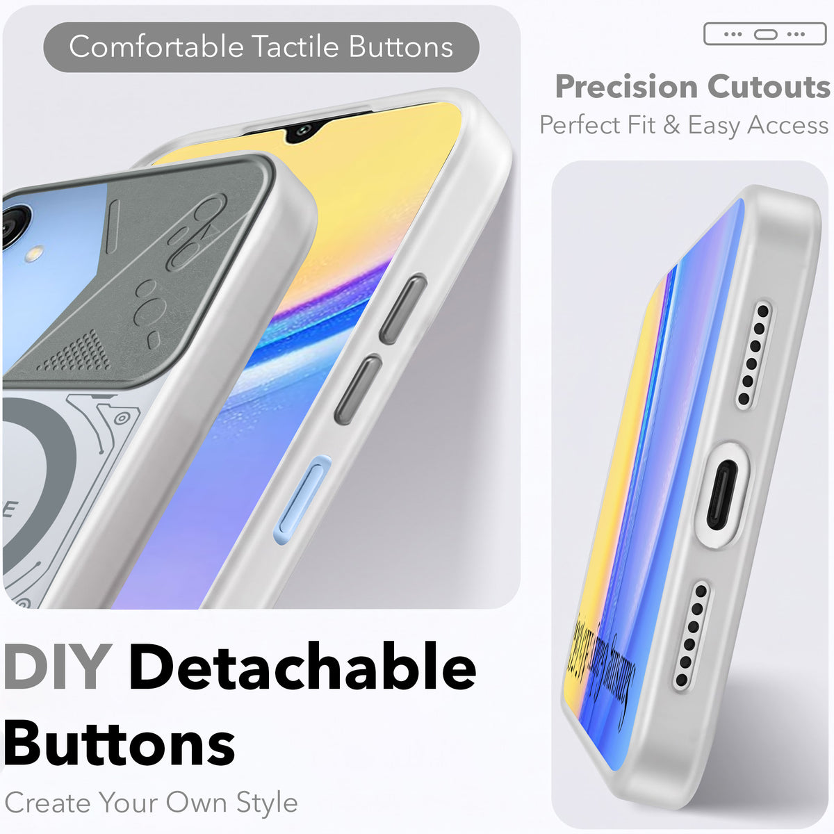 For Samsung Galaxy A15 5G Metallic Back Cover Case (Metallic Camera Protection & Buttons | Translucent Milky Shade | Hard Polycarbonate)