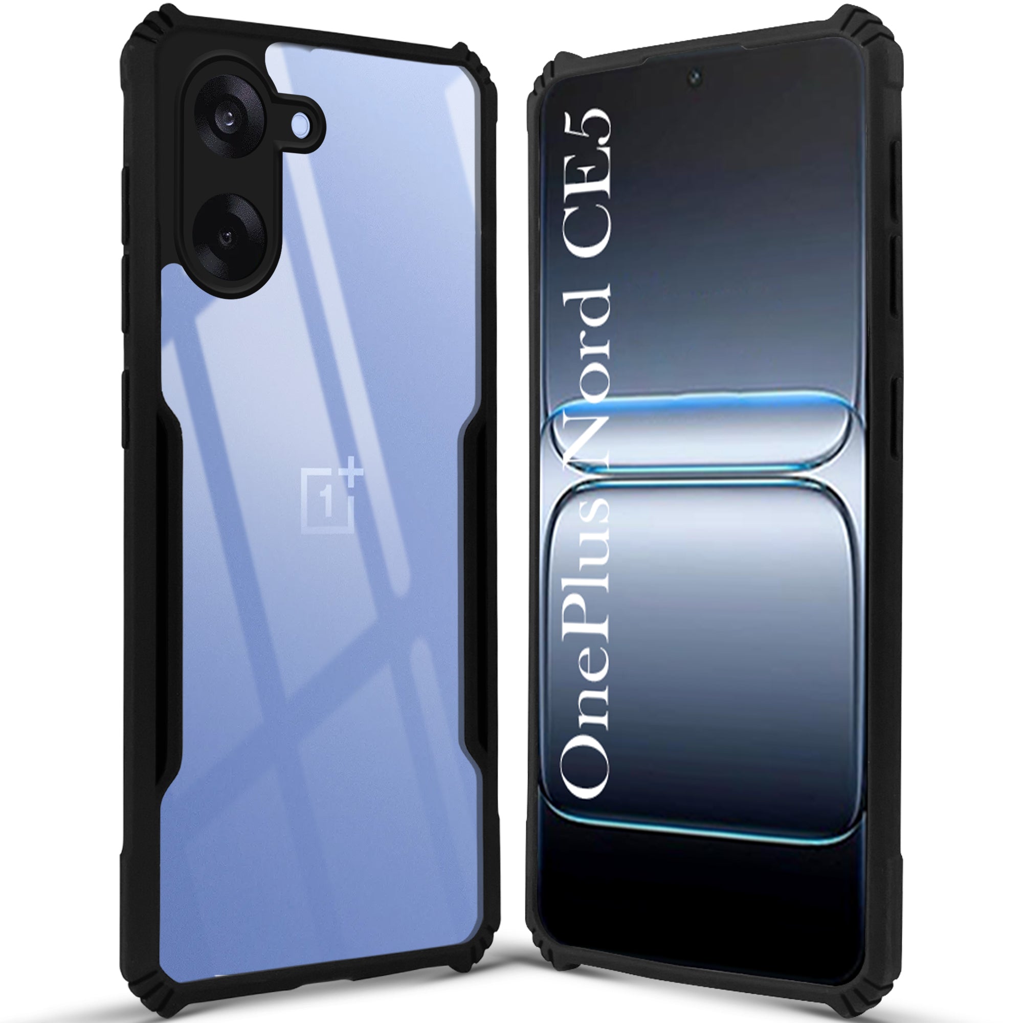For Oneplus Nord CE 5 Back Cover Case (Shockproof with Polycarbonate Clear Panel | Professional Black)