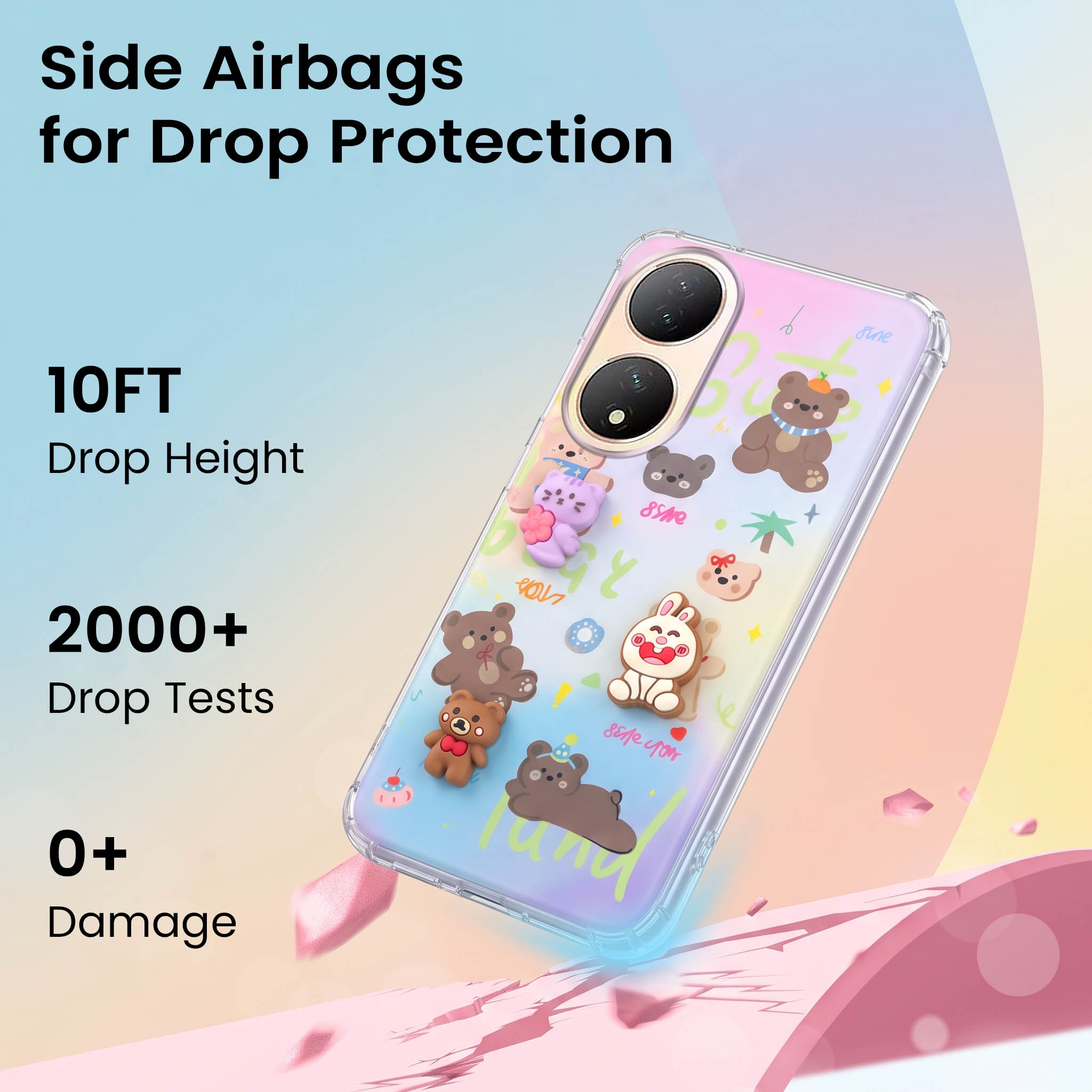 For Vivo Y100 Back Cover Case (3D Cute Cartoons | Hard Back Side Soft | Matte Premium Finish | HD Printing)