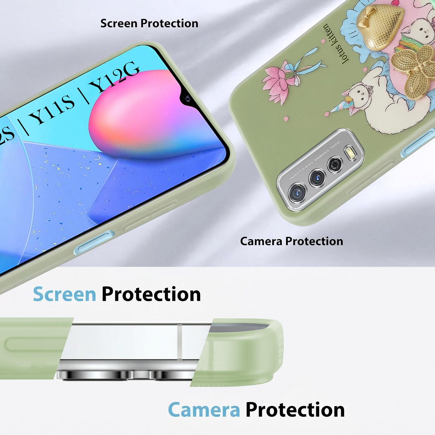 For Vivo Y12s | Y11s | Y12G Back Cover Case (3D Cute Heart Strap Holder | Camera Protection | Designer Girls Print)
