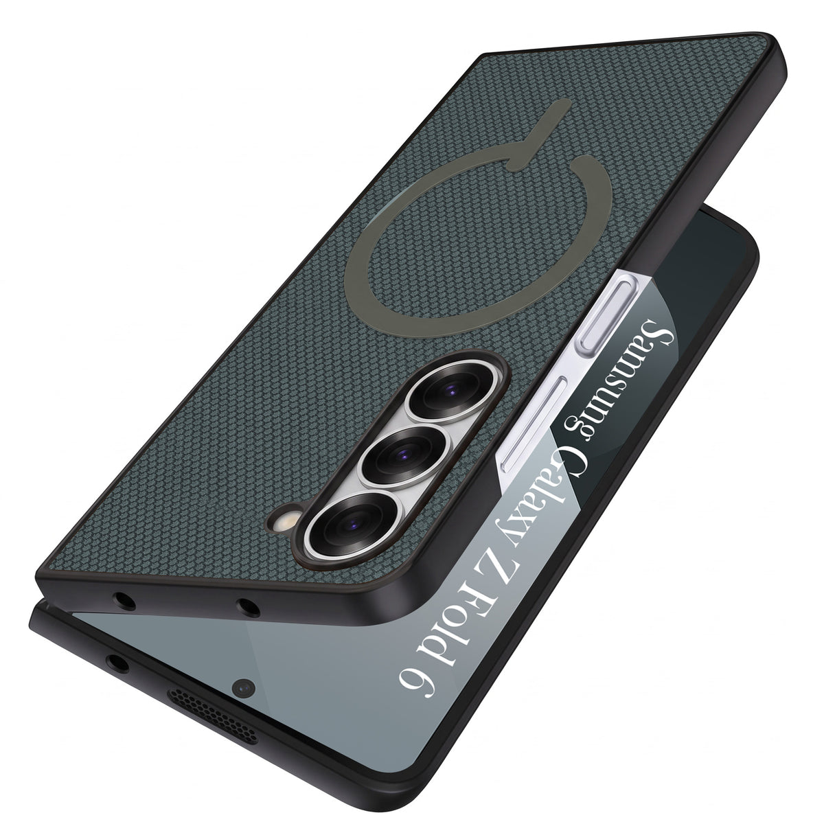 For Samsung Galaxy Z Fold 6 5G Premium Magnetic Back Cover Case (MagSafe Compatible | 180° Folding Design | Soft Microfiber Inner Lining | Textured Blue Finish)