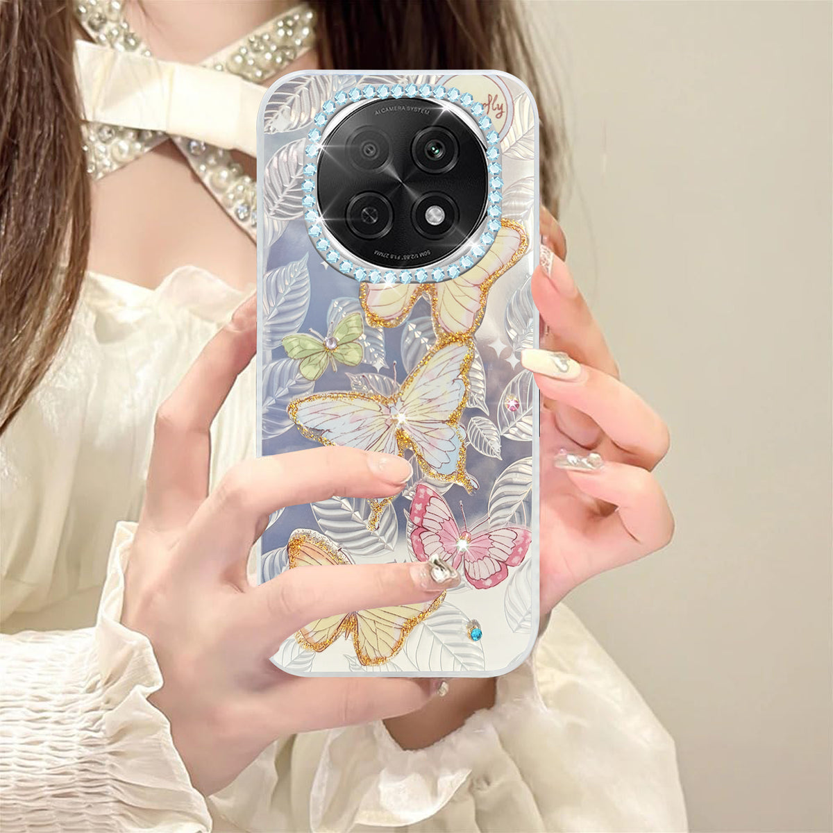 For Oppo F29 Pro Back Cover Case  (Luxury Floral Glitter Cute Butterfly | Diamond Studded Camera Bump | Girls & Women Design)