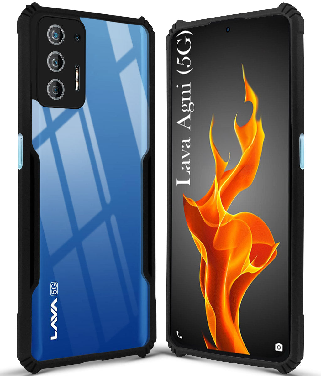 For Lava Agni 5G Back Cover Case Hybrid (Shockproof with Polycarbonate Clear Panel | Professional Black)