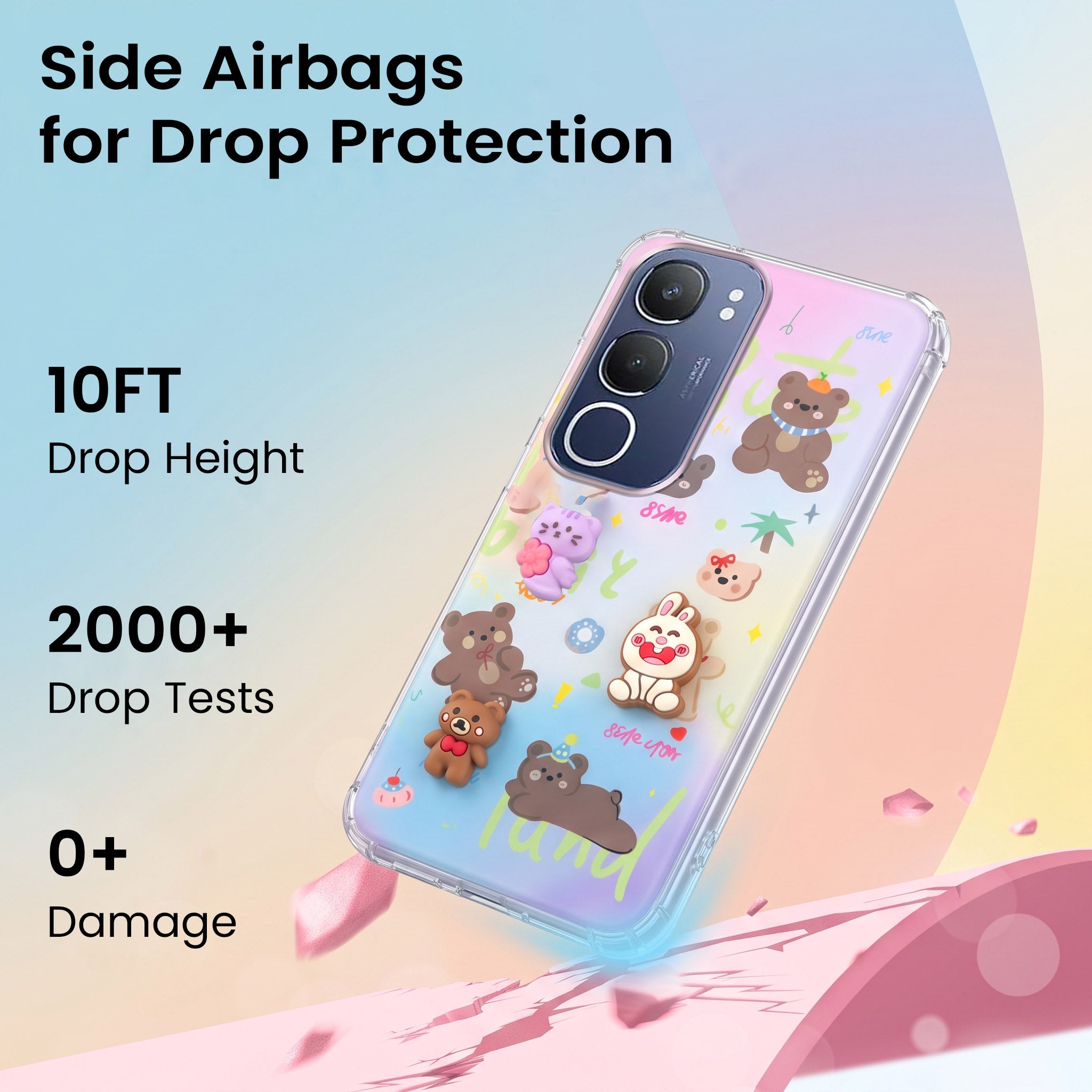 For Vivo Y29 Back Cover Case (3D Cute Cartoons | Hard Back Side Soft | Matte Premium Finish | HD Printing)