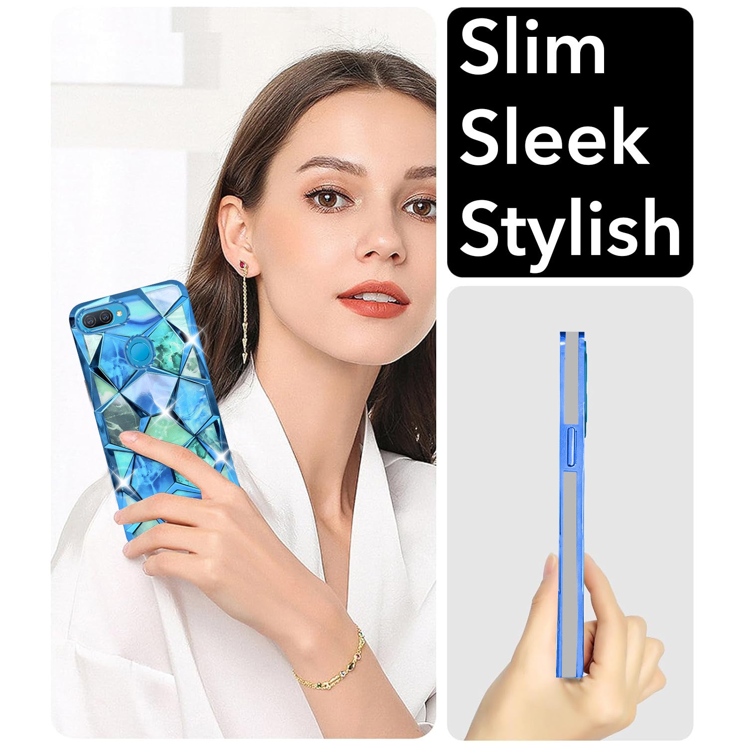 For Oppo A12 Back Cover Case (Dual Design Glitter Sparkle and Detachable Diamond Print Case | Soft and Flexible)
