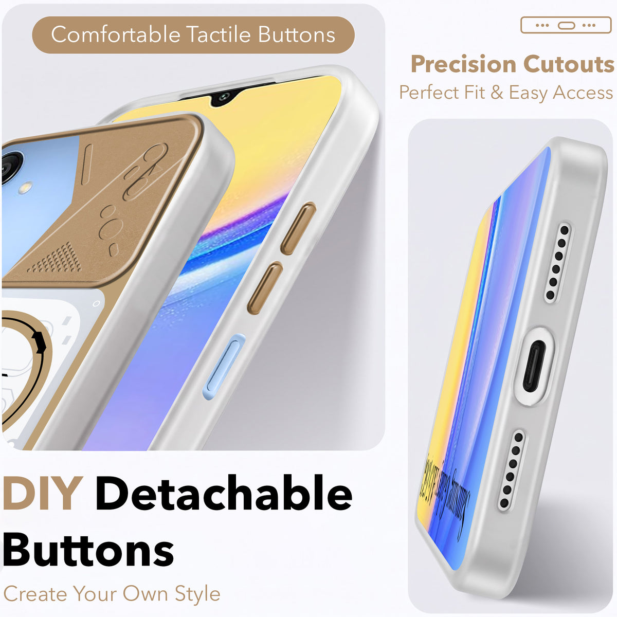 For Samsung Galaxy A15 5G Metallic Back Cover Case (Metallic Camera Protection & Buttons | Translucent Milky Shade | Hard Polycarbonate)