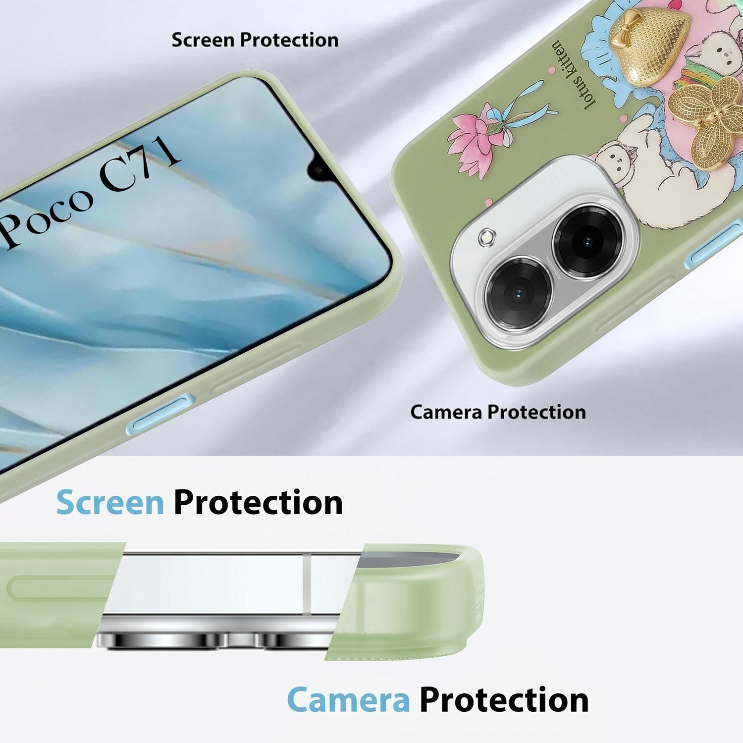 For Poco C71 Back Cover Case (3D Cute Heart Strap Holder | Camera Protection | Designer Girls Print)