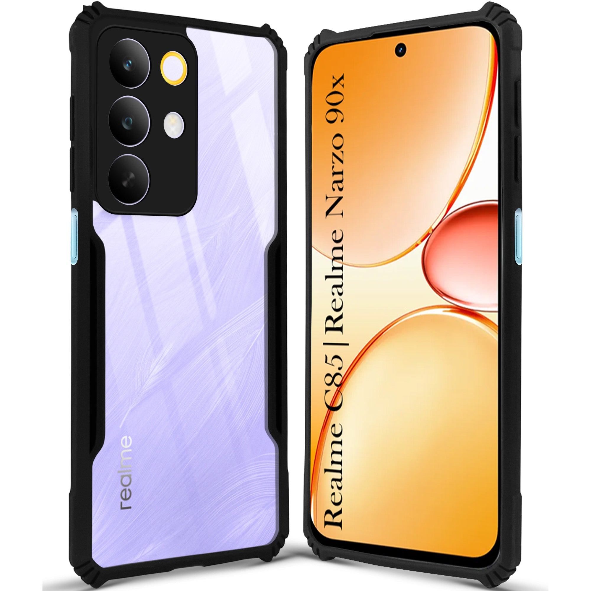 For Realme C85 5G | Realme Narzo 90x Back Cover Case Hybrid (Shockproof with Polycarbonate Clear Panel | Professional Black)