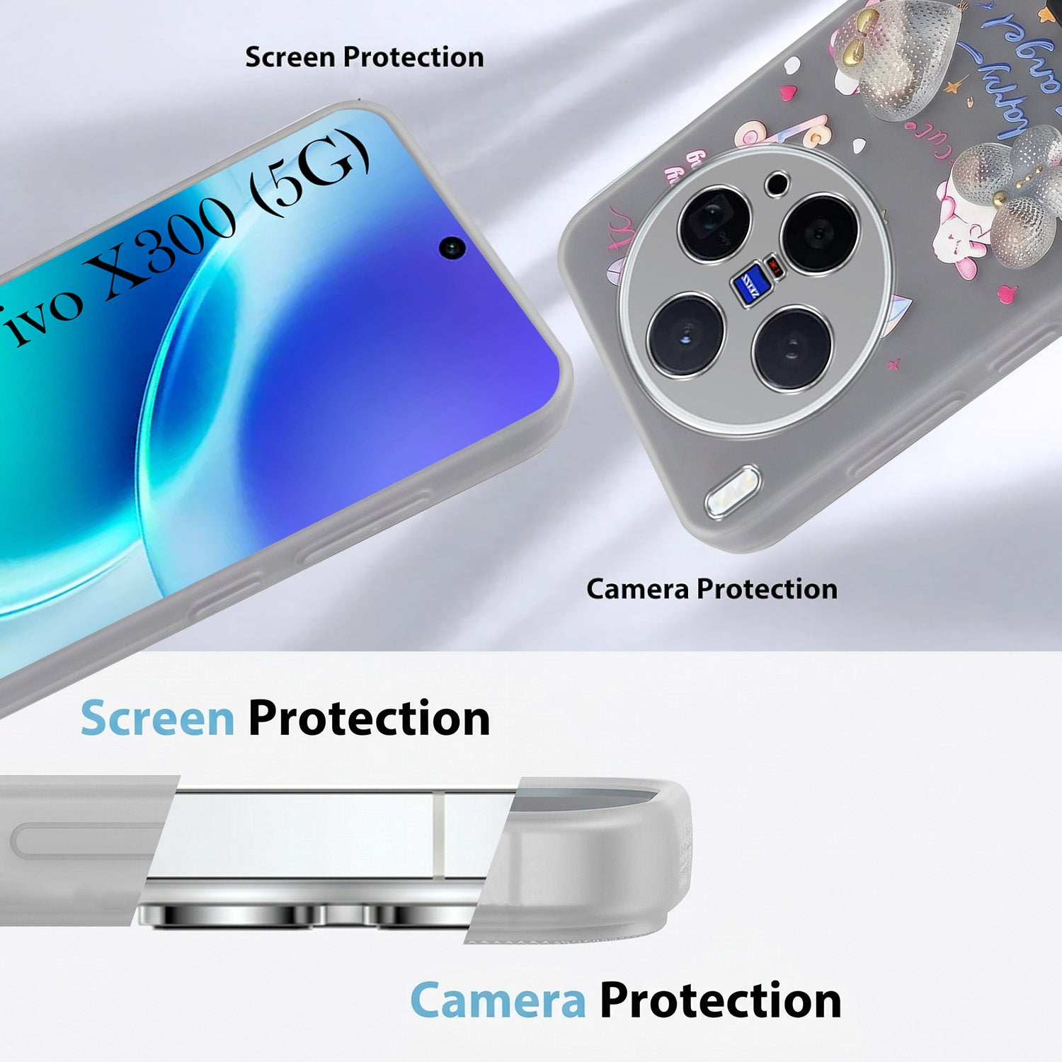 For Vivo X300 5G Back Cover Case (3D Cute Heart Strap Holder | Camera Protection | Designer Girls Print)