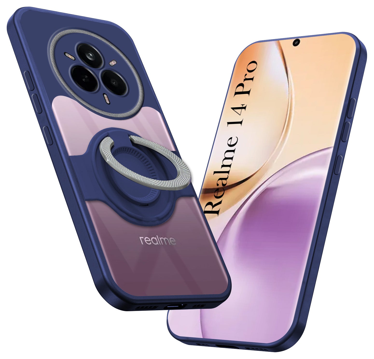 For Realme 14 Pro Back Cover Case with stand (Built-in Ring Holder Kickstand | Lifetime Anti Yellow | Camera Protection)