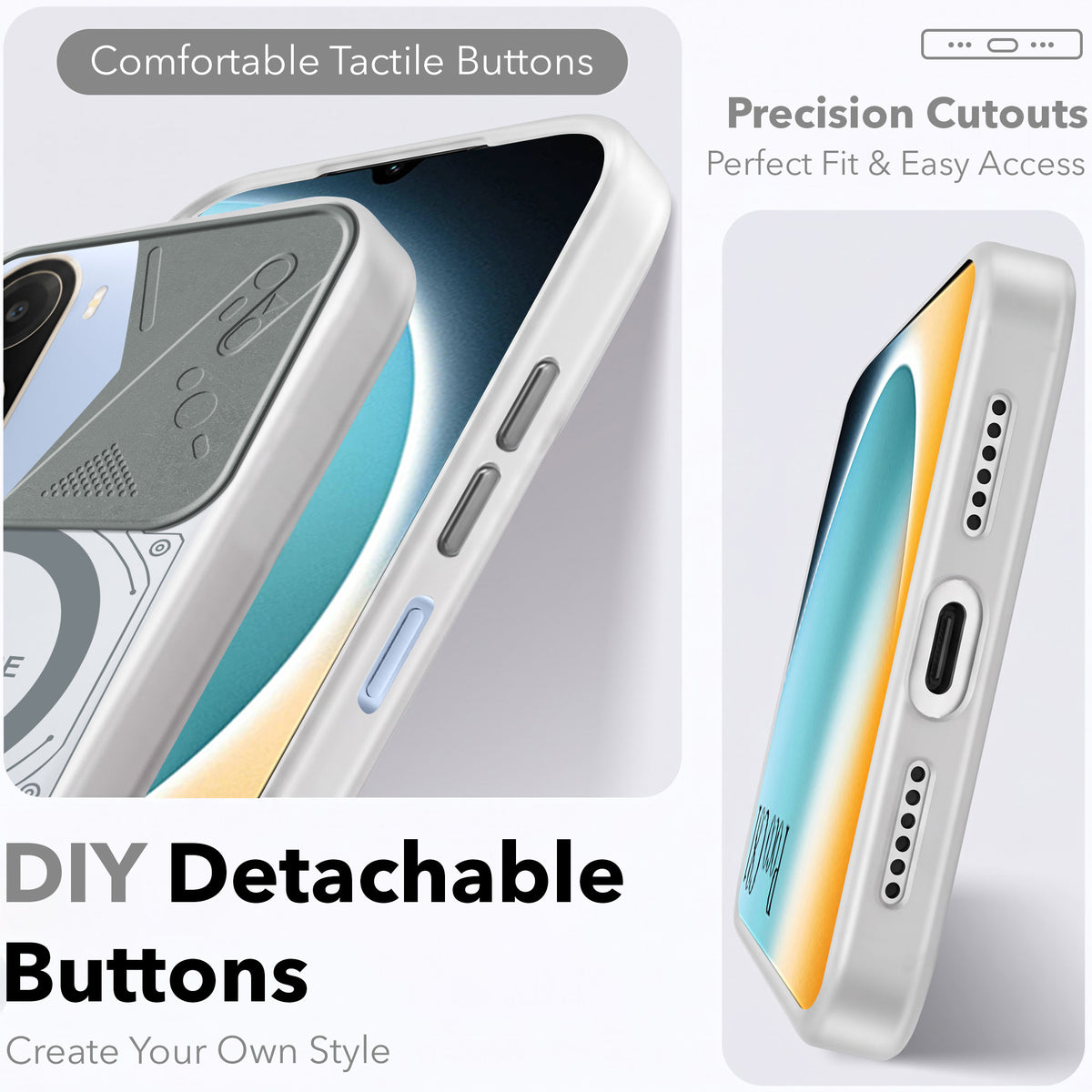 For Poco C81 5G Metallic Back Cover Case (Metallic Camera Protection & Buttons | Translucent Milky Shade | Hard Polycarbonate)