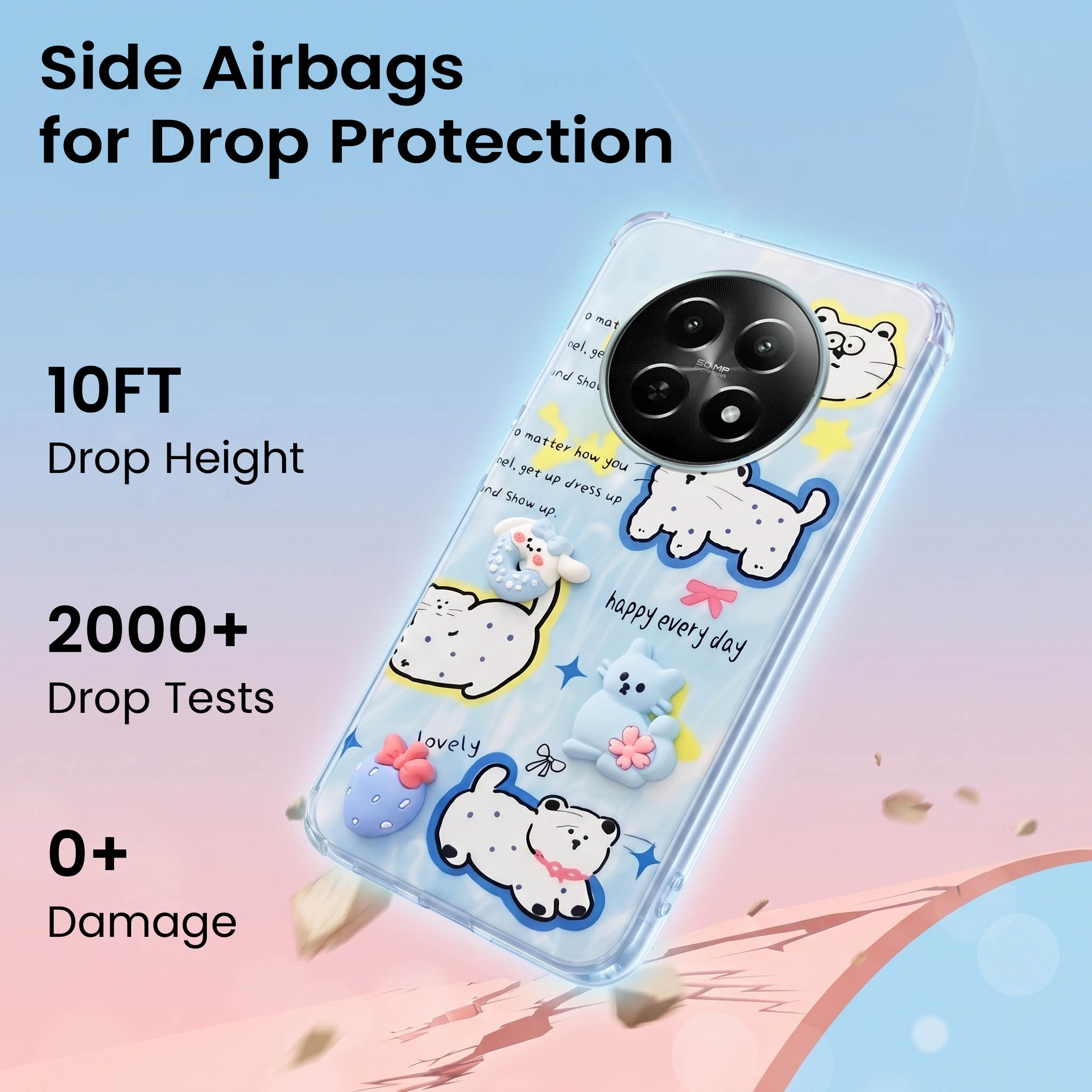 For Realme 12 | Realme 12X Back Cover Case (3D Cute Cartoons | Hard Back Side Soft | Matte Premium Finish | HD Printing)