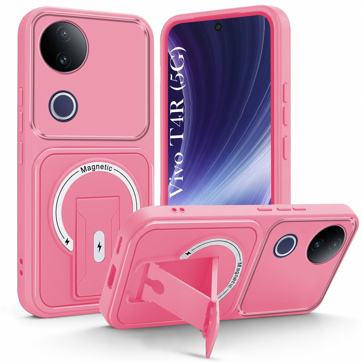 For Vivo T4R Back Case Cover Metallic (Hybrid Armor Kickstand | MagSafe Compatible | Camera Protection Shockproof)