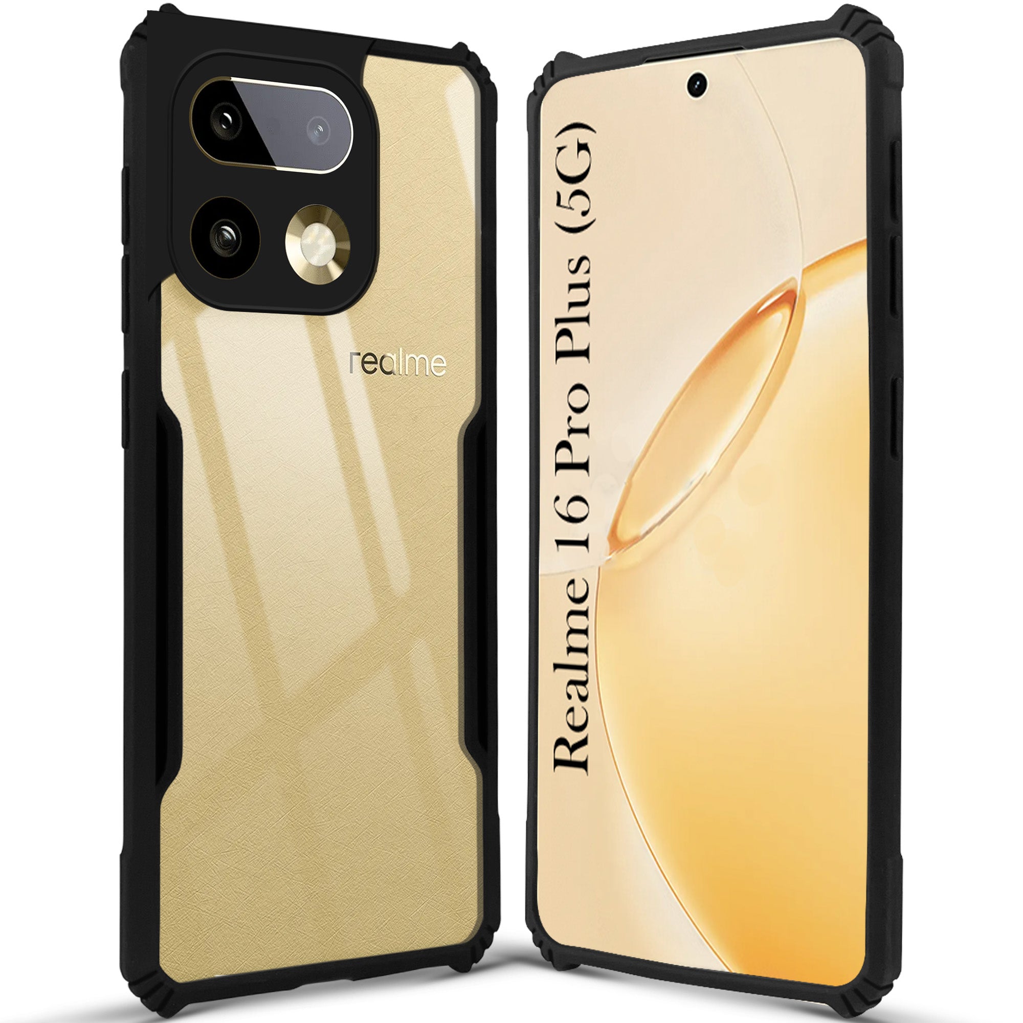 For Realme 16 Pro Plus 5G Back Cover Case Hybrid (Shockproof with Polycarbonate Clear Panel | Professional Black)