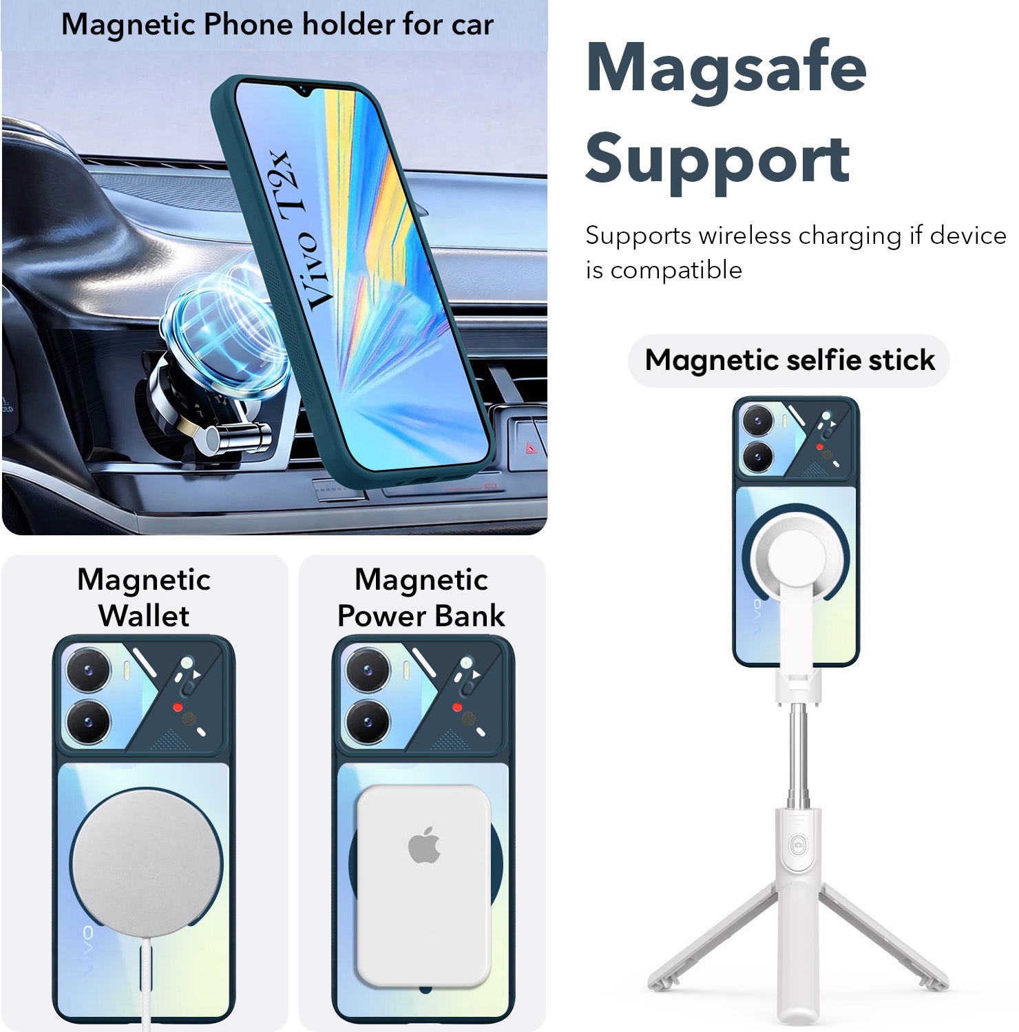 For Vivo T2x Back Cover Case Lifetime Anti-Yellow Clear (Camera Protection | Side Grip | Wireless MagSafe Compatible)
