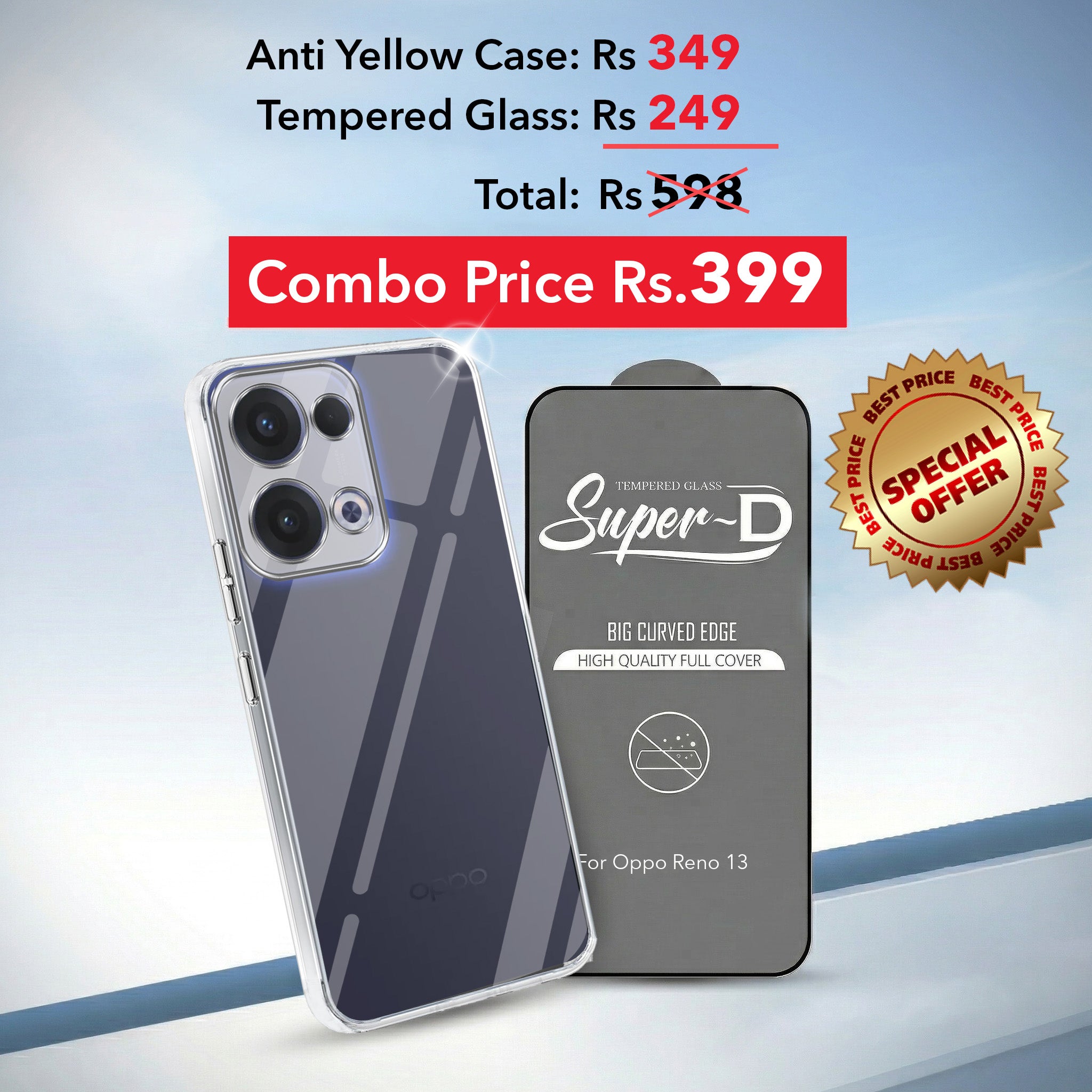 For Oppo Reno13 5G | Oppo Reno 13 5G Combo with Back Cover and 9H Tempered Glass (Liquid Silicone | Camera Protection | Oleophobic Coating Screen Glass)