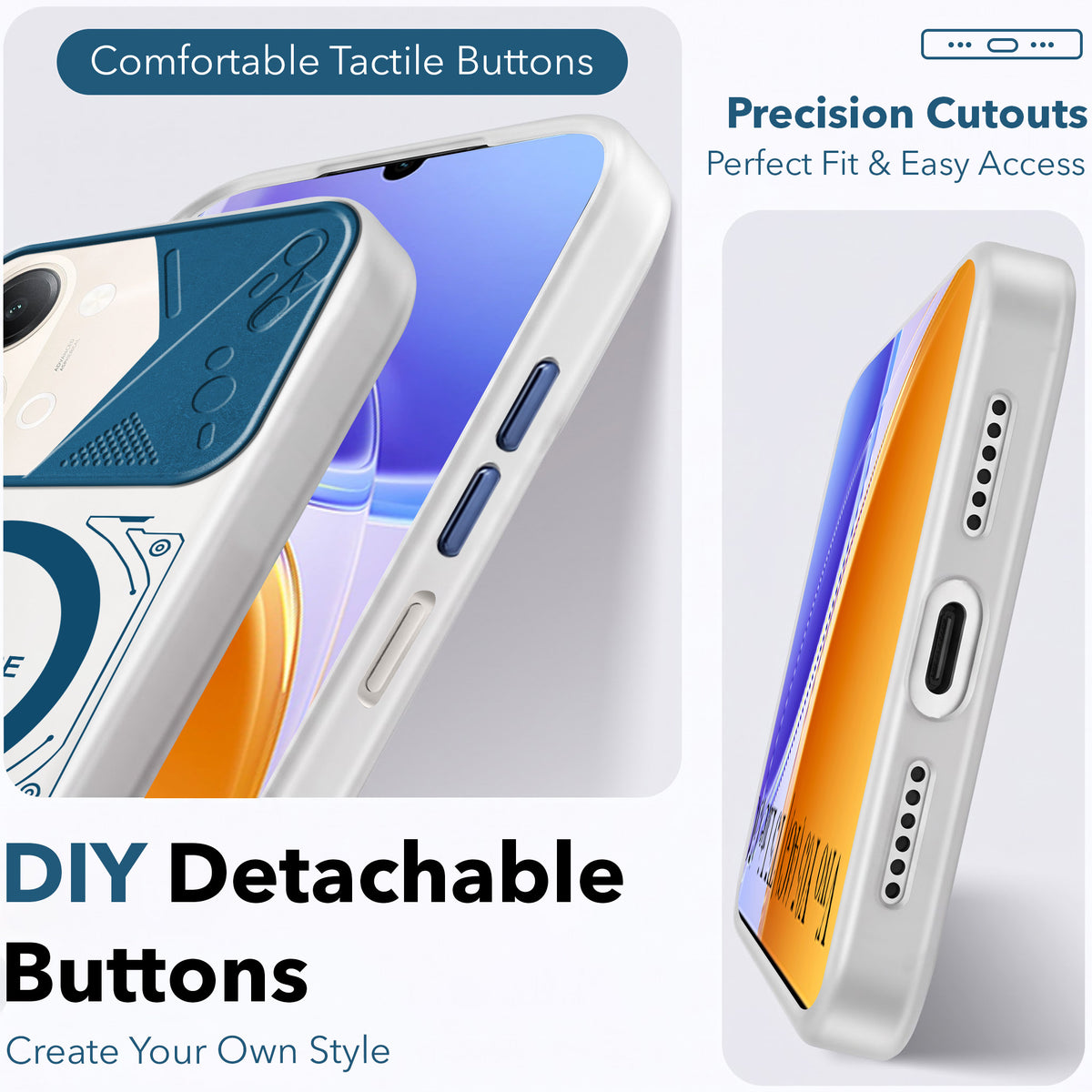 For Vivo Y05 4G | Vivo T5 Lite 5G Metallic Back Cover Case (Metallic Camera Protection & Buttons | Translucent Milky Shade | Hard Polycarbonate)