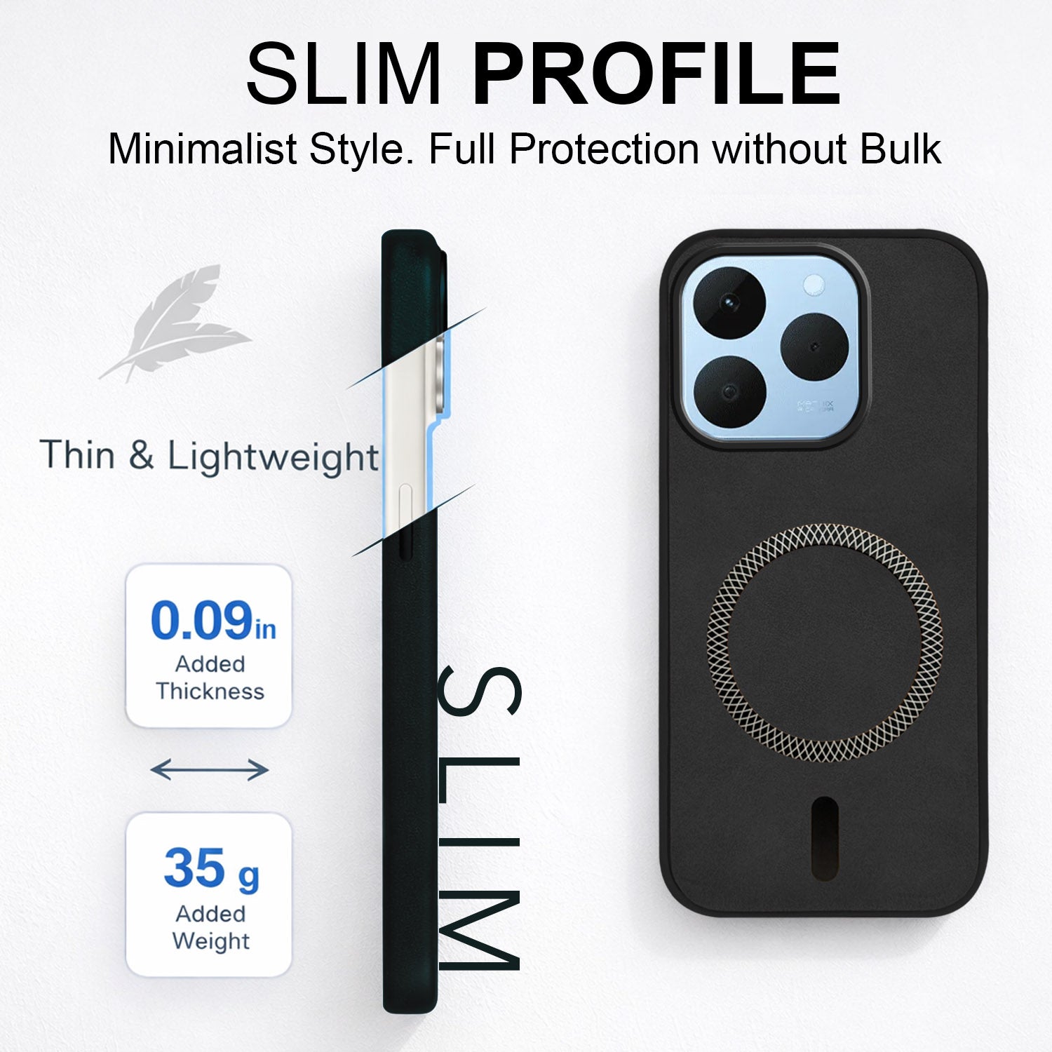 For Realme 15T | Realme Narzo 90 Back Cover Case Leather Finish (MagSafe Compatible Wireless Charging | Soft Touch | Camera Bump Protection)