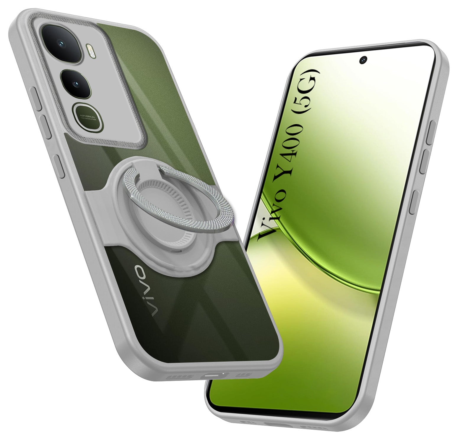 For Vivo Y400 Back Cover Case with stand (Built-in Ring Holder Kickstand | Lifetime Anti Yellow | Camera Protection)
