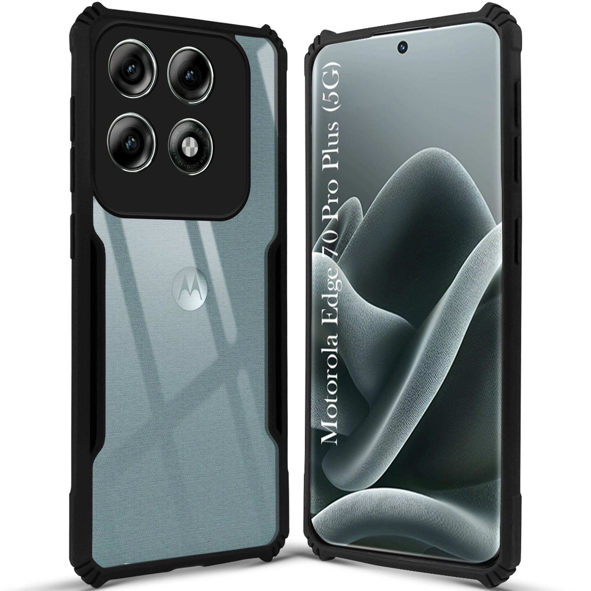 For Motorola Moto Edge 70 Pro Plus 5G Back Cover Case Hybrid (Shockproof with Polycarbonate Clear Panel | Professional Black)