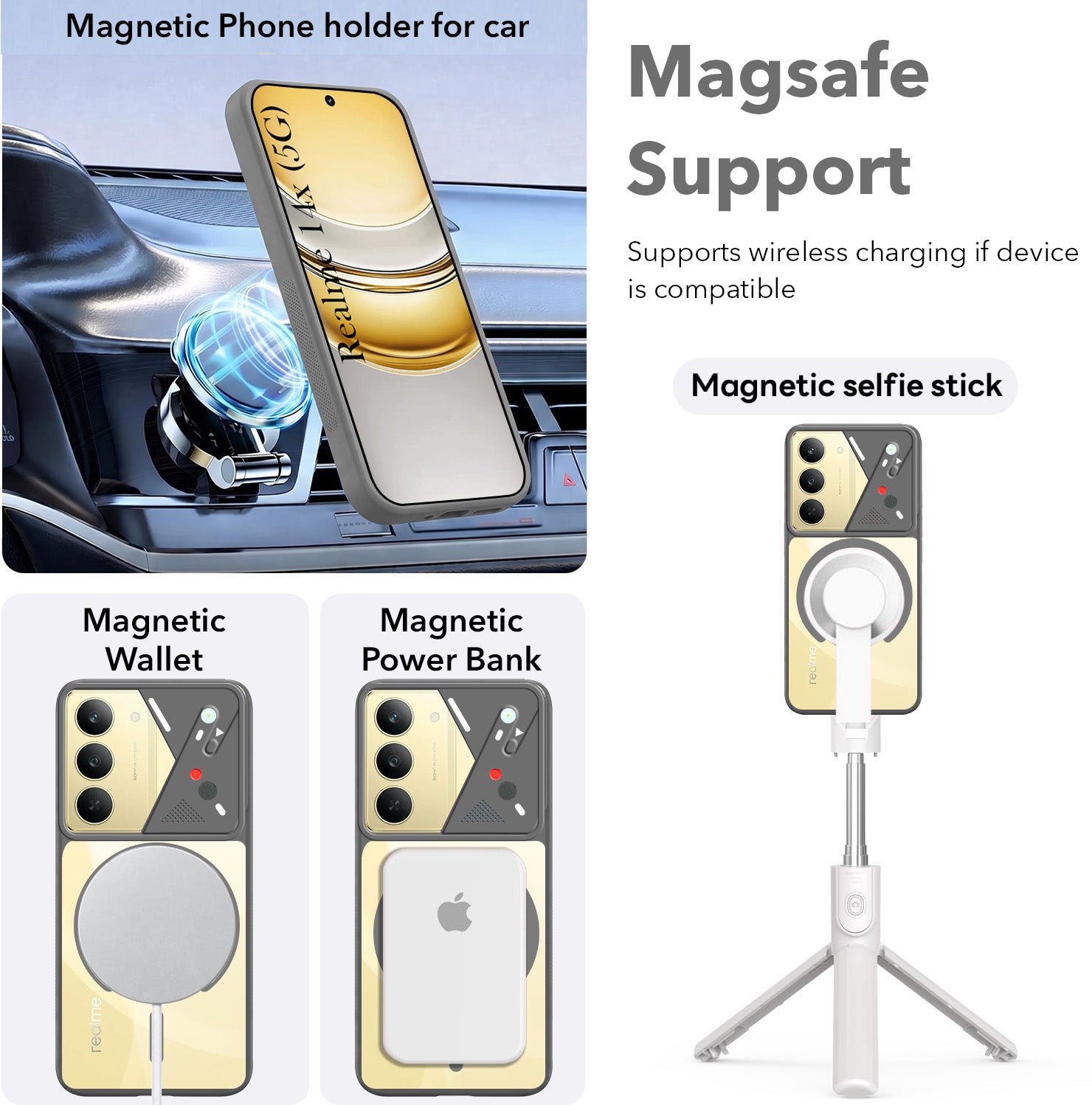 For Realme 14X Back Cover Case Lifetime Anti-Yellow Clear (Camera Protection | Side Grip | Wireless MagSafe Compatible)