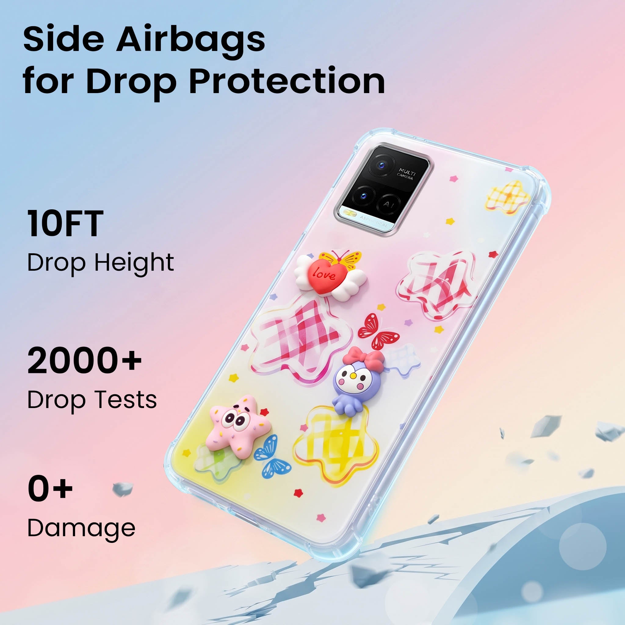 For Vivo Y21 2021 Back Cover Case (3D Cute Cartoons | Hard Back Side Soft | Matte Premium Finish | HD Printing)