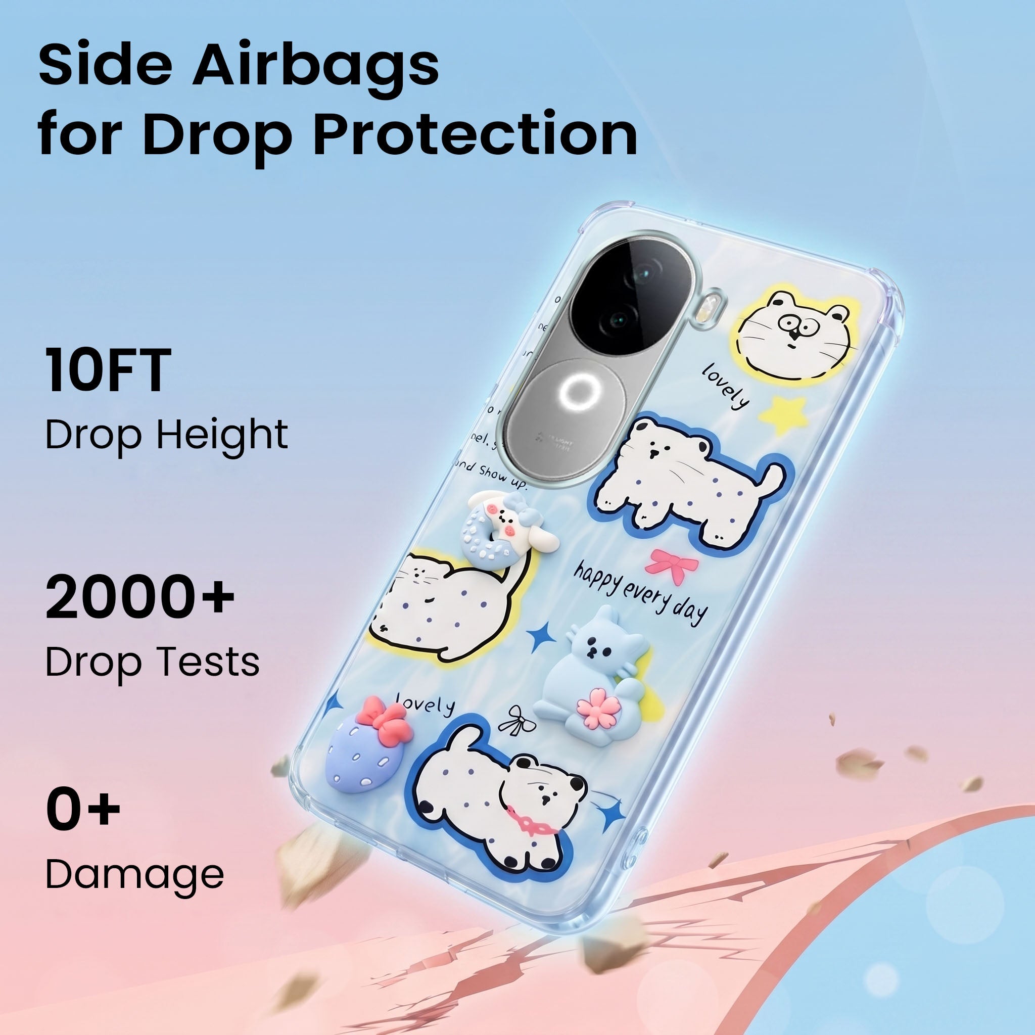 For Vivo iQOO Z9s Back Cover Case (3D Cute Cartoons | Hard Back Side Soft | Matte Premium Finish | HD Printing)