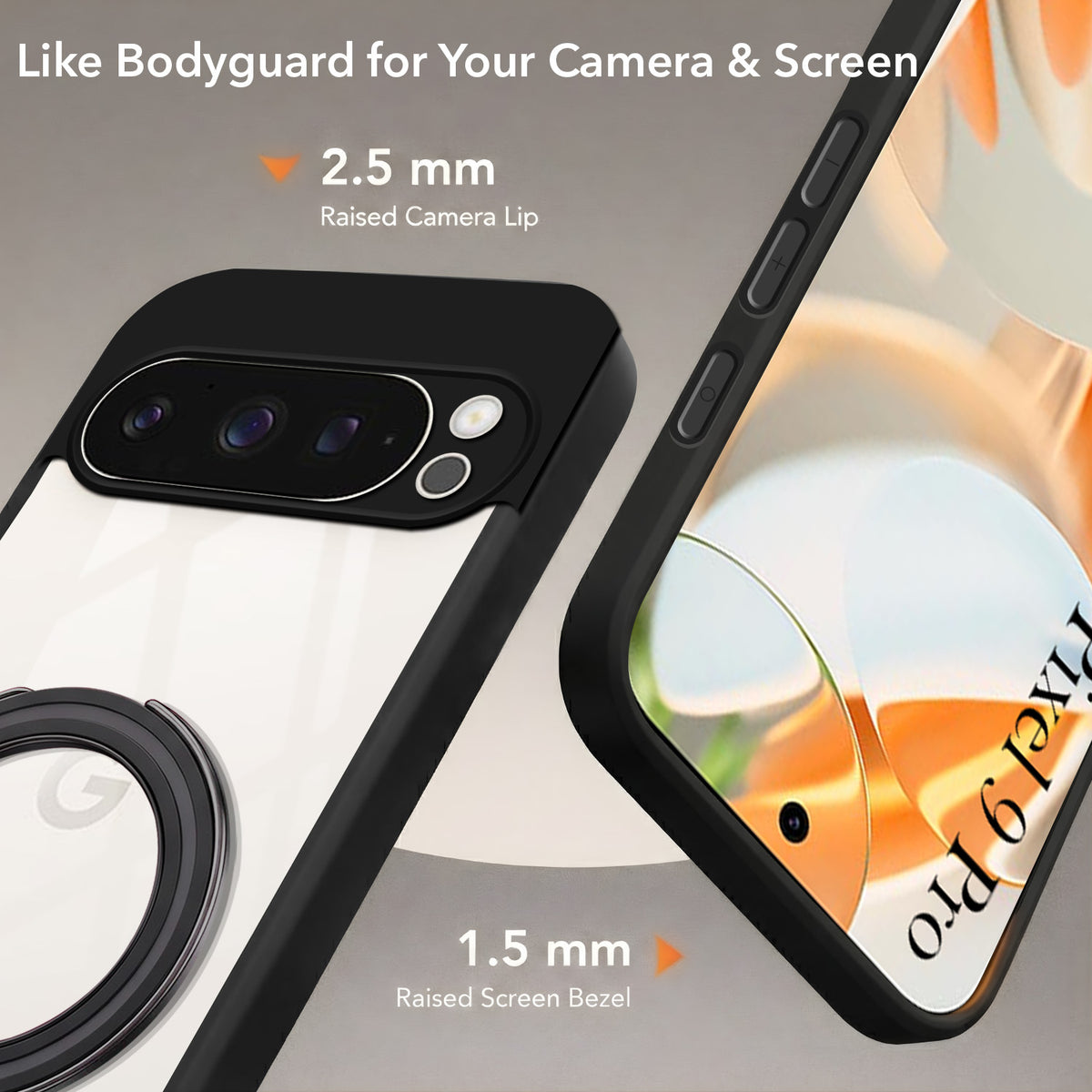 For Google Pixel 9 Pro Back Cover Case (Kick Stand Ring Holder | Life time Anti Yellow | Camera Protection)