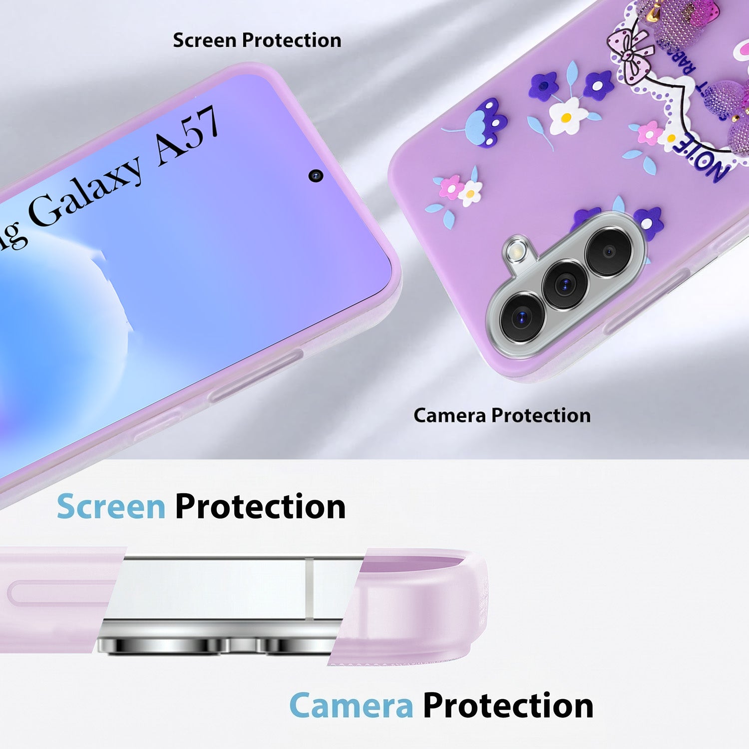 For Samsung Galaxy A57 Back Cover Case (3D Cute Heart Strap Holder | Camera Protection | Designer Girls Print)