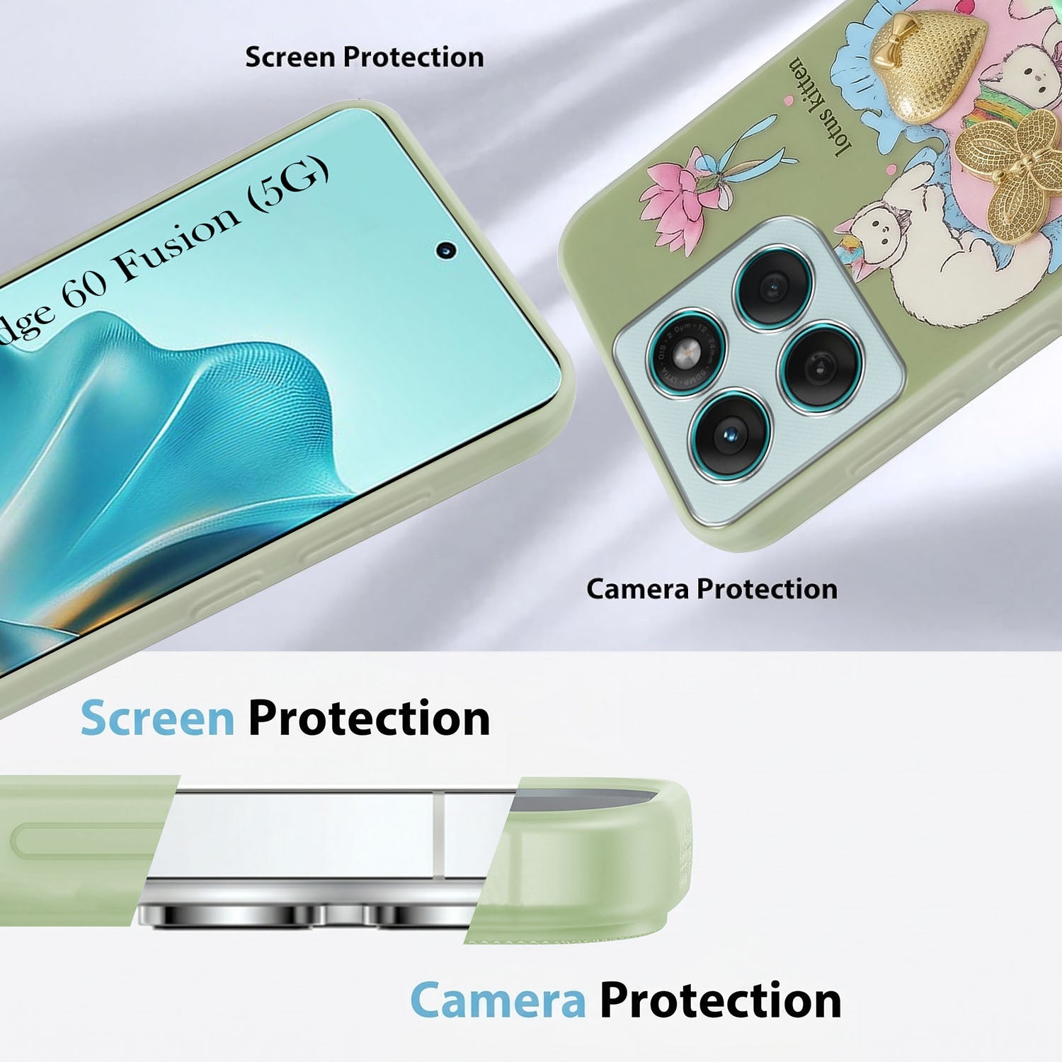 For Motorola Moto Edge 60 Fusion Back Cover Case (3D Cute Heart Strap Holder | Camera Protection | Designer Girls Print)