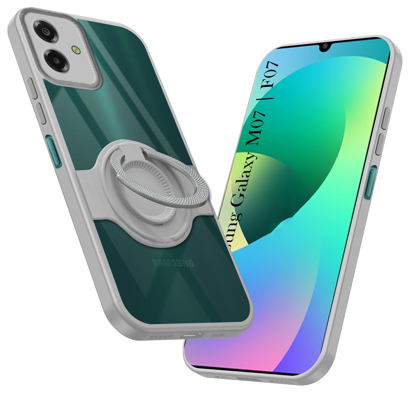 For Samsung Galaxy M07 | Samsung Galaxy F07 Back Cover Case with stand (Built-in Ring Holder Kickstand | Lifetime Anti Yellow | Camera Protection)