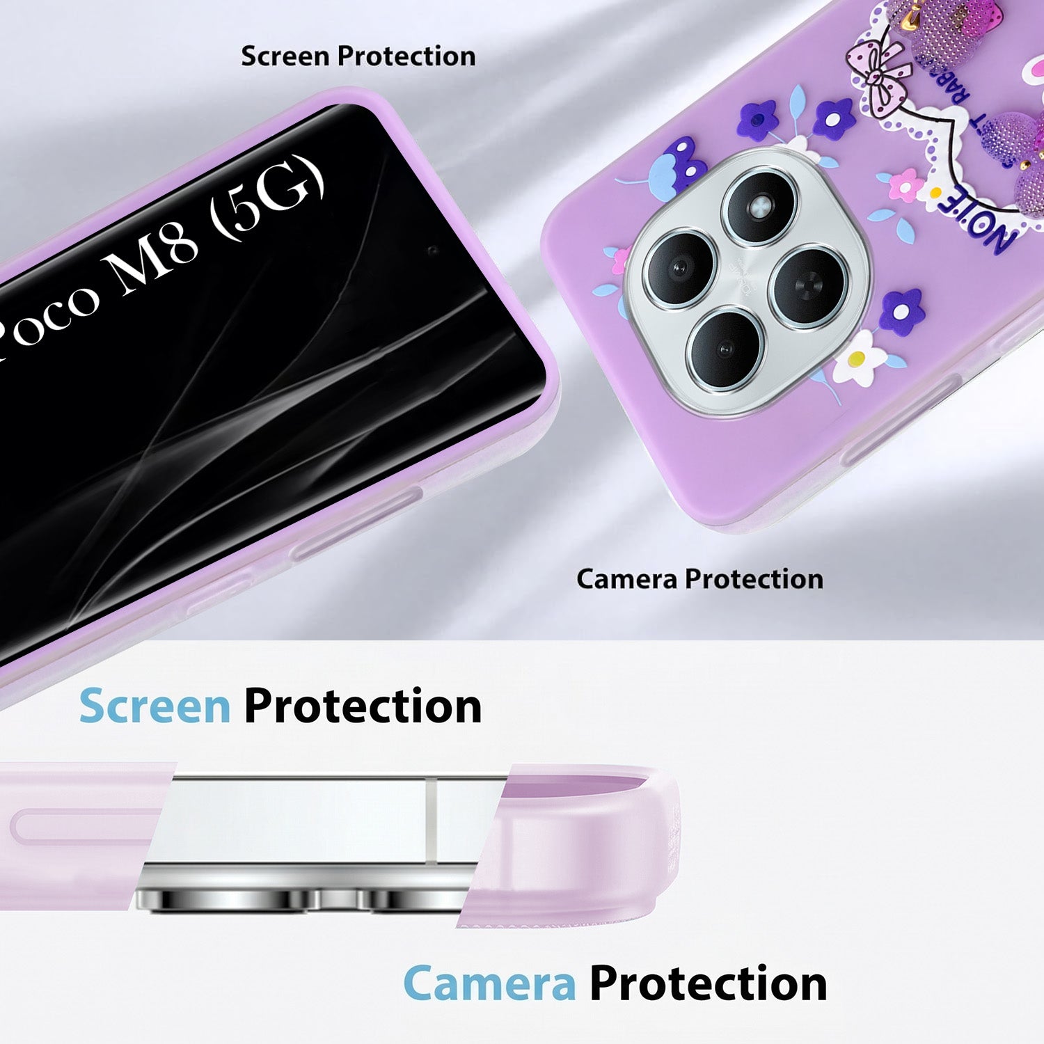 For Poco M8 5G Back Cover Case (3D Cute Heart Strap Holder | Camera Protection | Designer Girls Print)