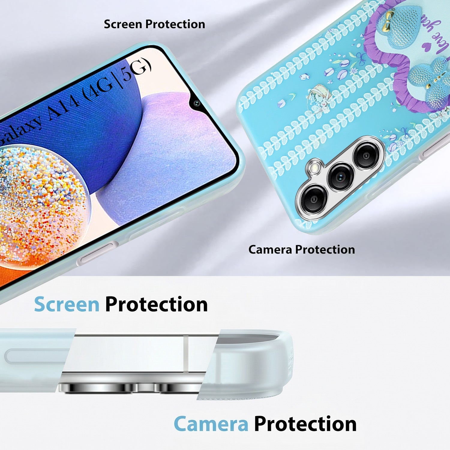For Samsung Galaxy A14 4G | 5G Back Cover Case (3D Cute Heart Strap Holder | Camera Protection | Designer Girls Print)